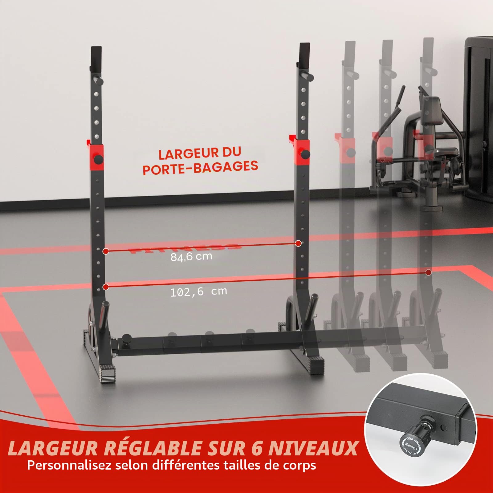 FONBEAR Support réglable pour Squat, Barre d'haltères, Station de Musculation réglable, Banc de Presse réglable, Charge maximale de 300 kg, Multifonction pour haltérophilie à la Maison