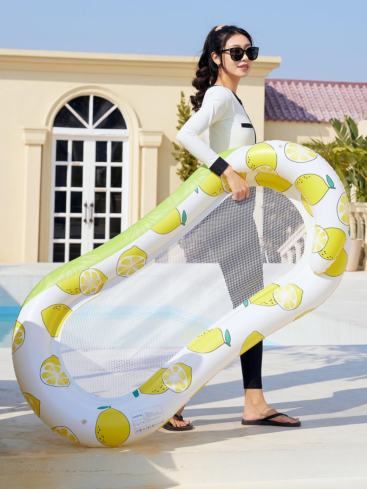 SOLDRIGHT SHOP Inflatable Swimming Pool Raft with Lemon Pattern – with Heavy Duty Air-Pump, Beach & Lake | Comfortable Water Bed, Net Raft| Summer Accessory for Relaxation & Sunbathing (1 Pcs.) 4