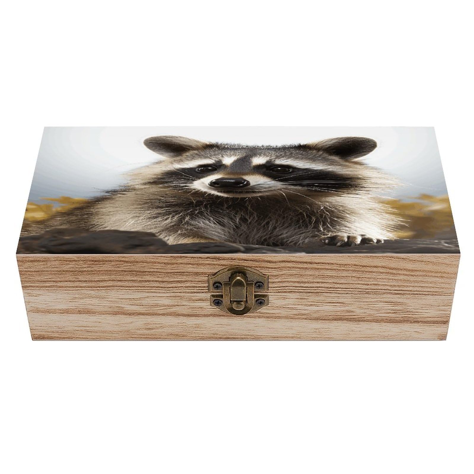 VstaDank Hairy Raccoon Wooden Storage Box Decorative Jewelry Case with Lids Exquisite Wood Box Letters Gifts Acacia Wood Boxes Fashion Wooden Keepsake Boxes for Men Women
