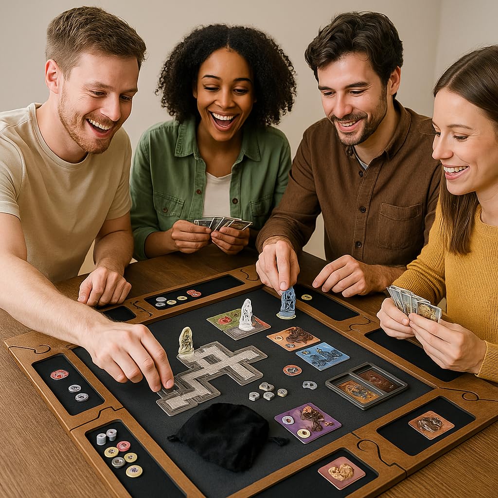 MOE UHANE Table De Jeux Modulaire Pliable - Cadre Bois, Compartiments Pour Cartes Et Pions, Tapis Feutre, Sac De Transport Inclus - Idéal Pour Jeux De Société