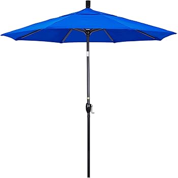 Amazon Com California Umbrella 7 5 Round Aluminum Market Umbrella Crank Lift Push Button Tilt Black Pole Sunbrella Pacific Blue Patio Umbrellas Garden Outdoor