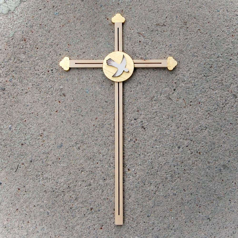Cruz de confirmación de madera con paloma de oro para colgar en pared 3
