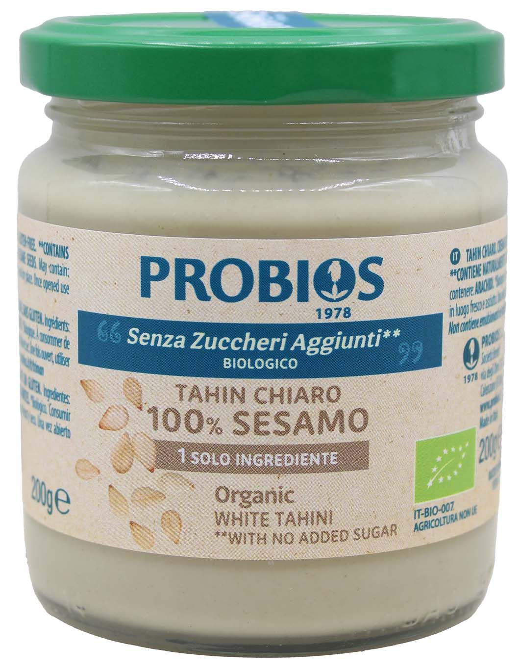 Probios Crema Tahini Light - Crema di Sesamo Tahina Premium - Salsa Tahini Ricca e Cremosa per Hummus e Salse - Confezione da 6 x 200 g