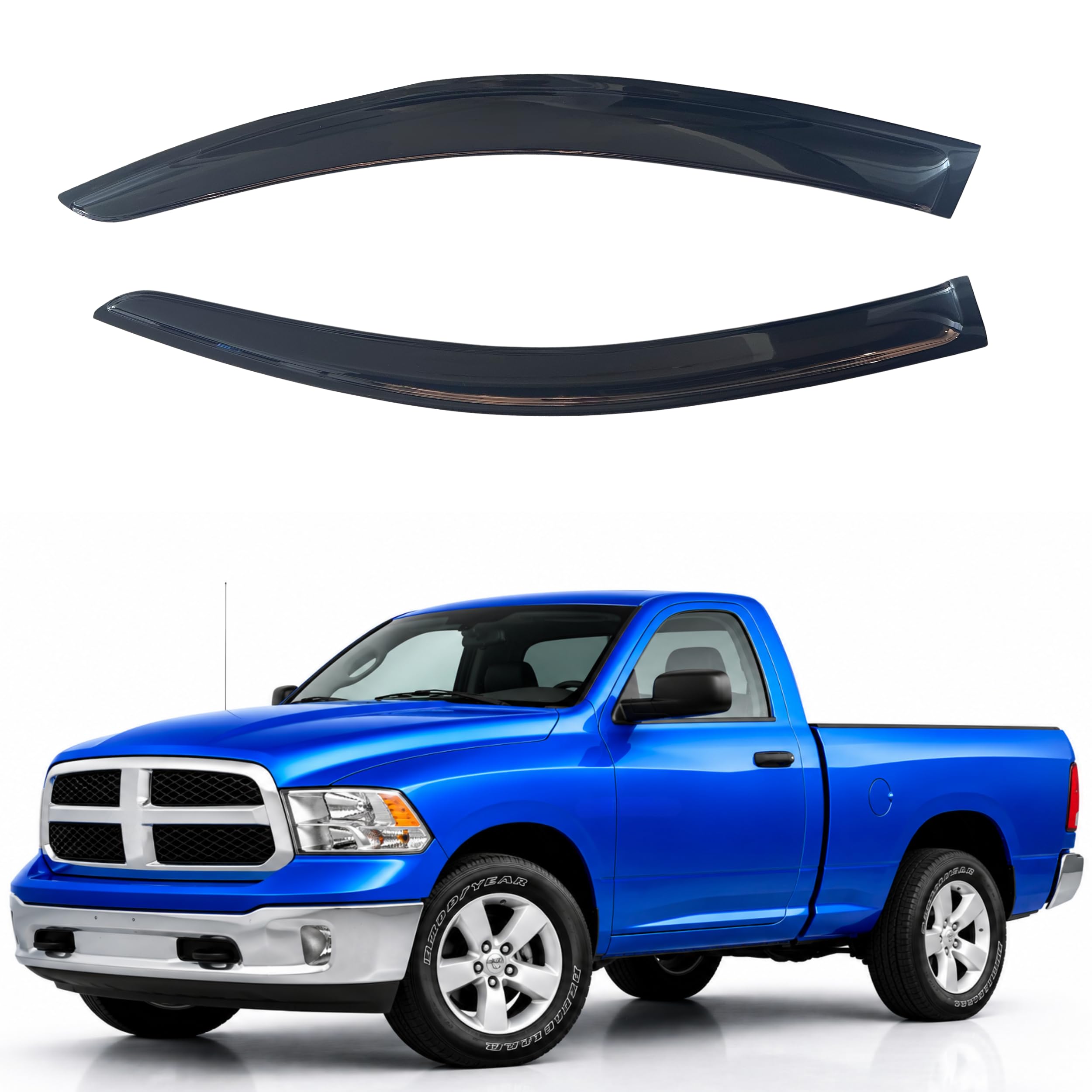 IG Window Visors Fit for 2009-2018 RAM 1500 Regular Cab, 2019-2024 RAM 1500 Classic, Out-Channel Rain Guards Vent Wind Deflector 2PC, Truck Accessories for 2010-2025 RAM 2500 &amp; 3500 (Single Cab Only)