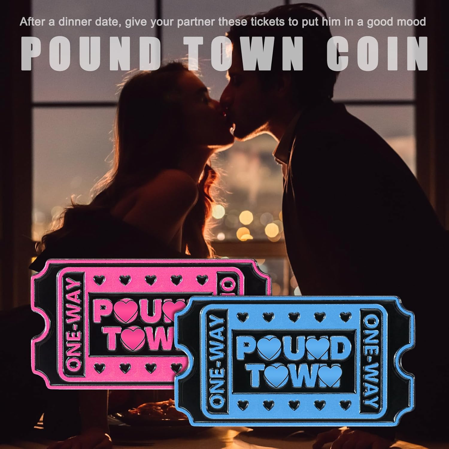 Moxweyeni 12 Pcs Valentine's Day Ticket to Pound Town Metal Ticket Double Sided Challenge Coin Funny Gift for Husband Wife