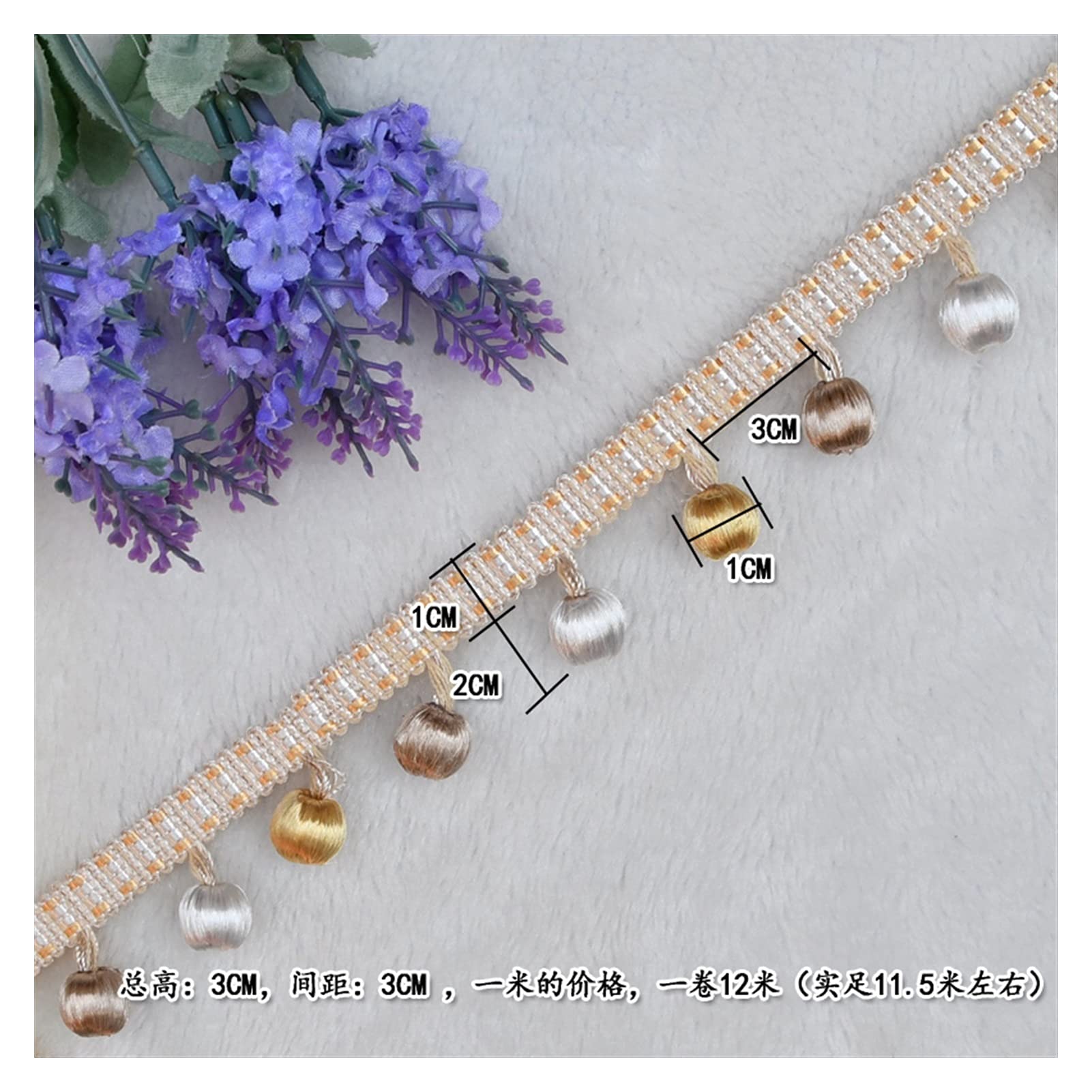 Franges Garniture Gland Gland 3Yard Rayonne Perles Dentelle Gland Frange Boule Rideau Canapé Nappe Accessoires Pom Dentelle Garniture DIY Décoration (Couleur : Rose) (Couleur : Roze) (Roze)