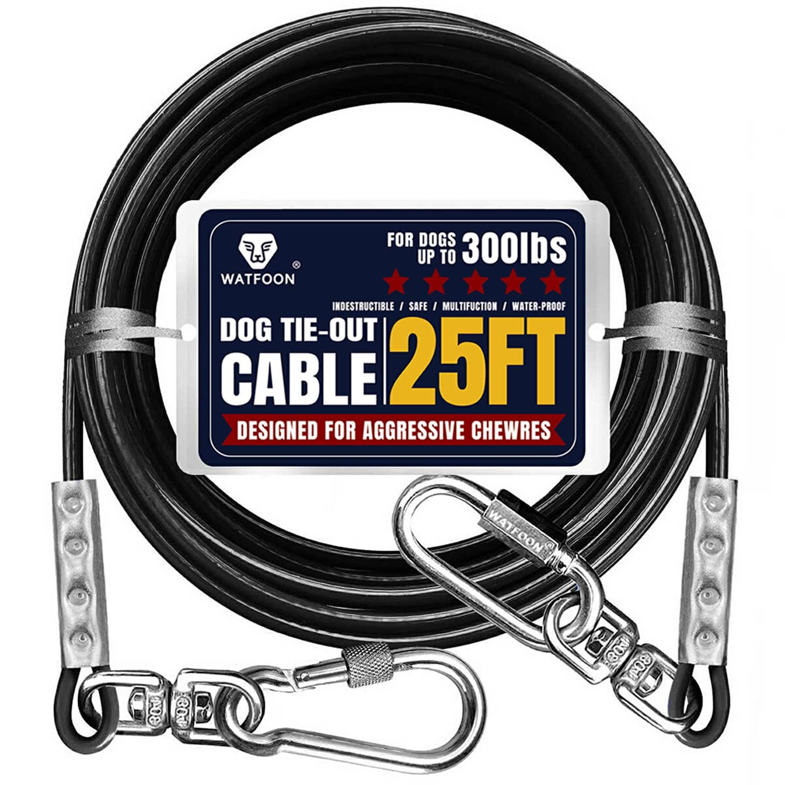Tie Out Cable for Dogs Up to 300lbs,25ft Extra Strong 1000lbs Break Strength Tie-Out Tether Trolley Training Lead,Dog Run Cable for Yard Garden Park Camping Outside (300lbs 25ft, Black) โ image 1