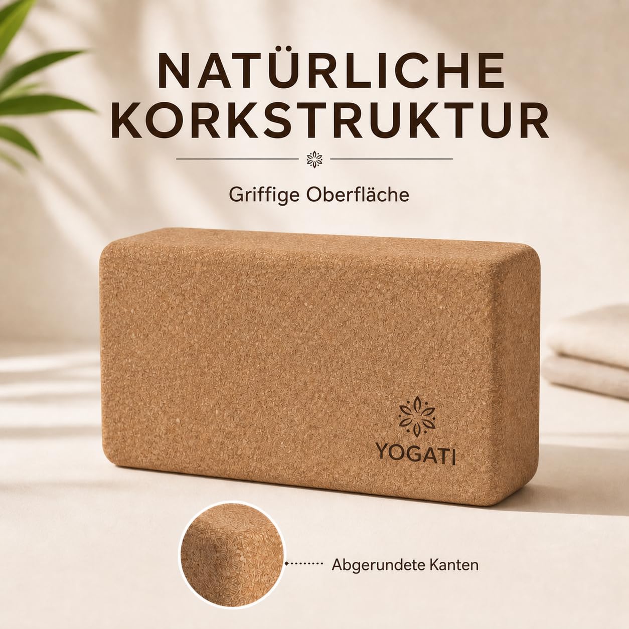 YOGATI® Kork Yoga Block 2er Set | Umweltfreundlicher Yoga Stützblock | Nachhaltiges Naturkorkmaterial | Ideal für Anfänger, Dehnübungen und Beweglichkeitstraining | Cork Yoga Blocks set of 2