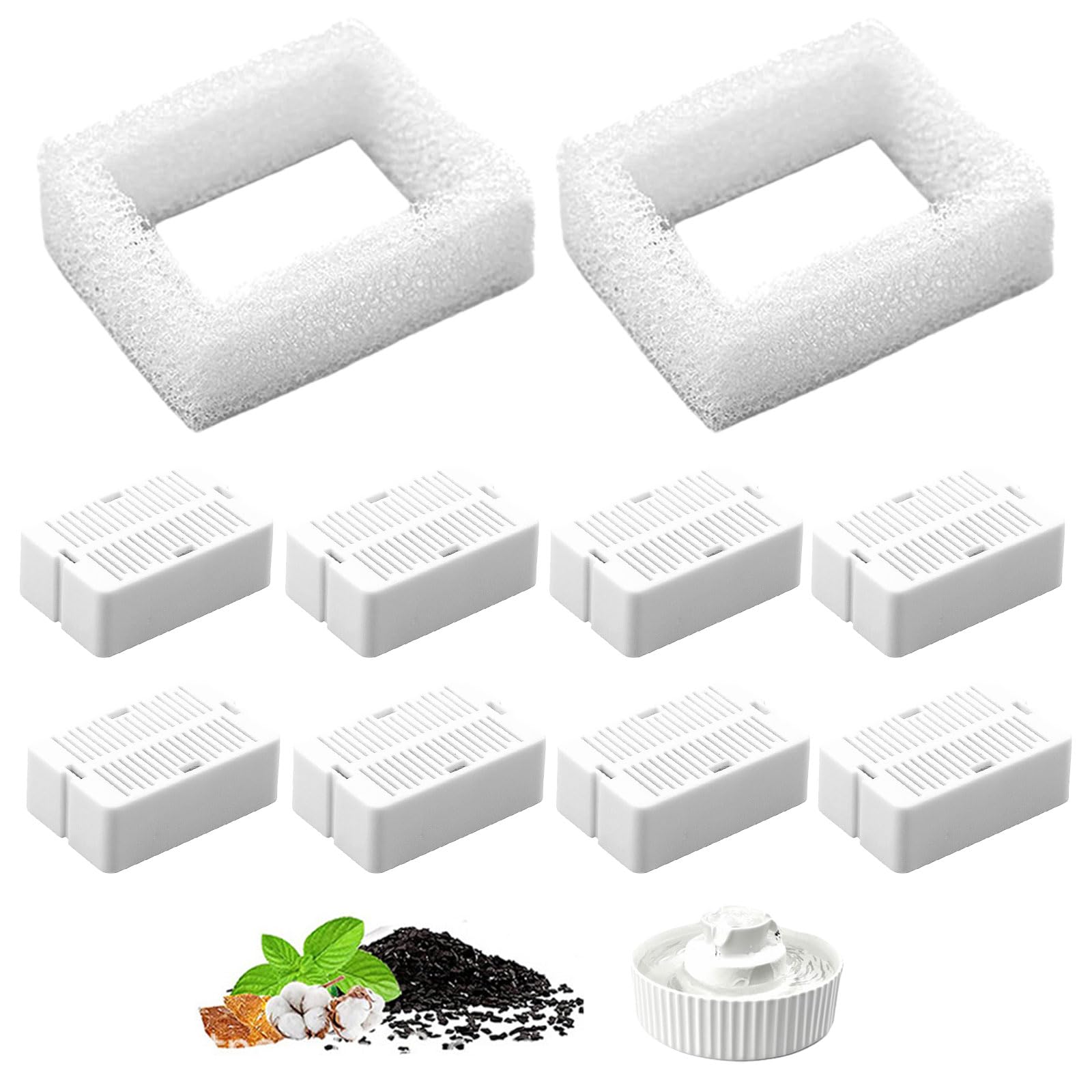 VZU Replacement Filter Cat Fountain, 8 Activated Carbon Filters and 2 Foam