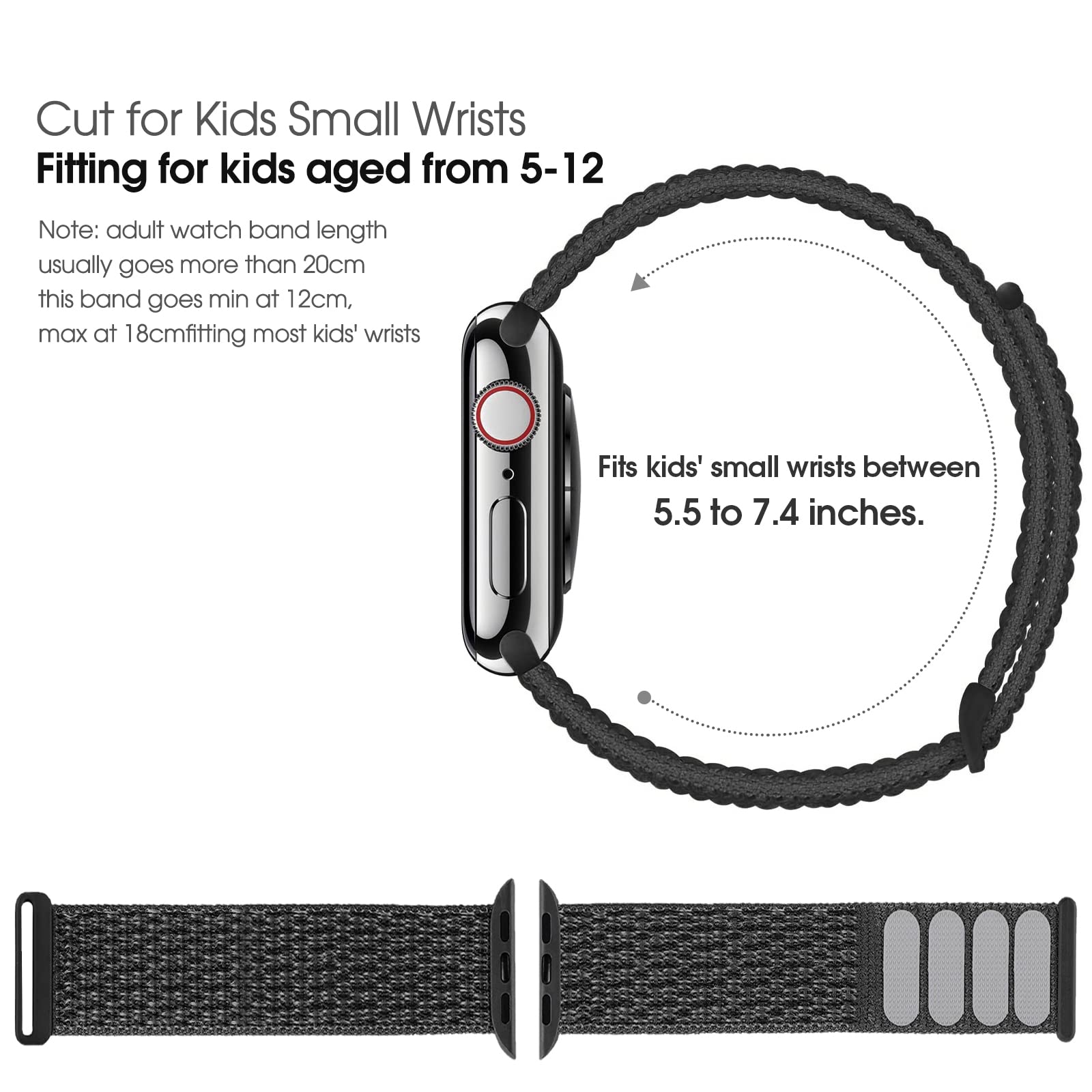 BlackPro Compatible with Kids Apple Watch Band, Breathable Soft Nylon Loop Strap, Compatible with Apple Watch Series 9/8/7/6/5/4/3/2/1/SE/SE2 38mm 40mm 41mm & 42mm 44mm 45mm