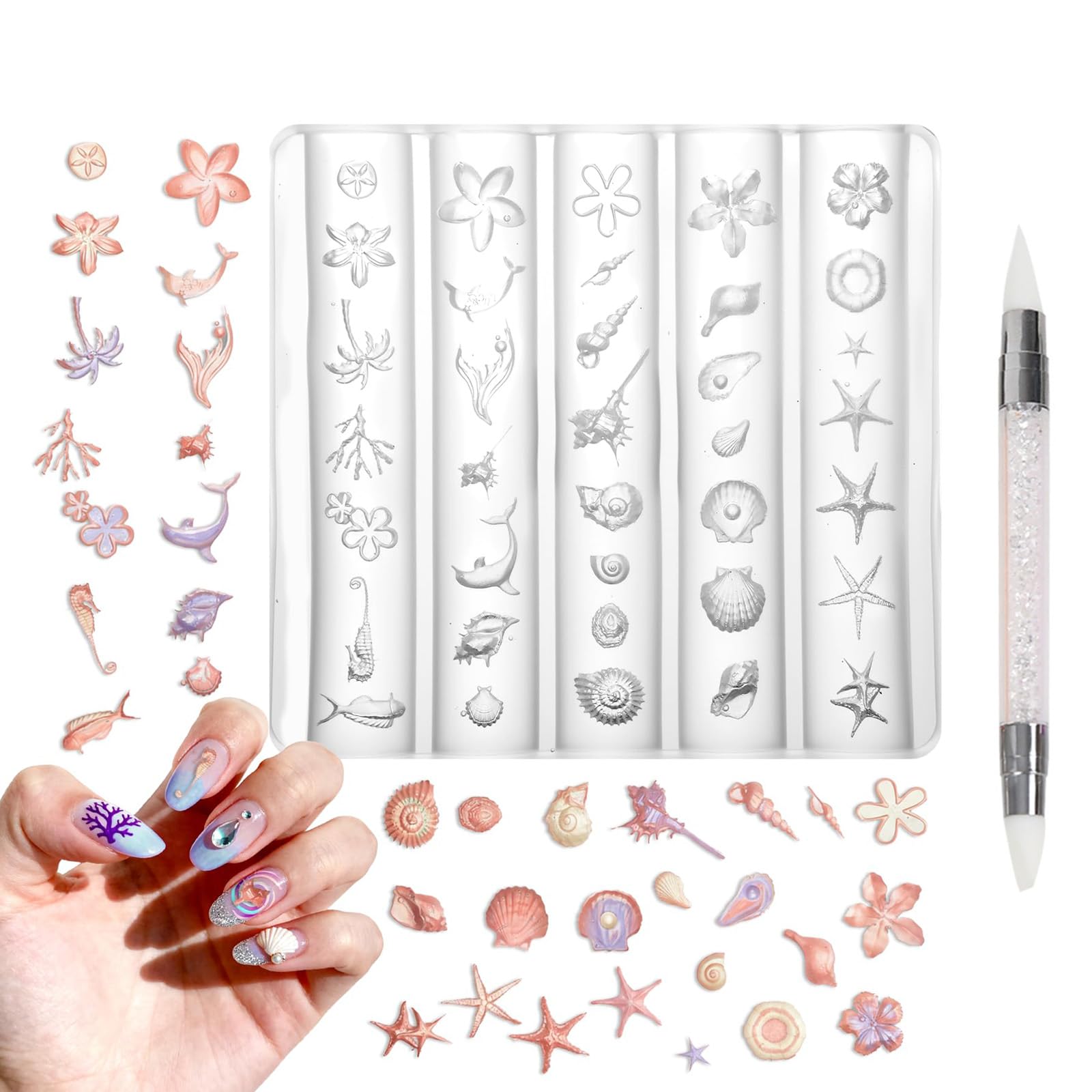 2Pcs Silicone Nail Molds, Nail Accessories for Nail Art, Intricate 3D Nail Charms Creation, Flexible Accessories for Crafting and Decorating