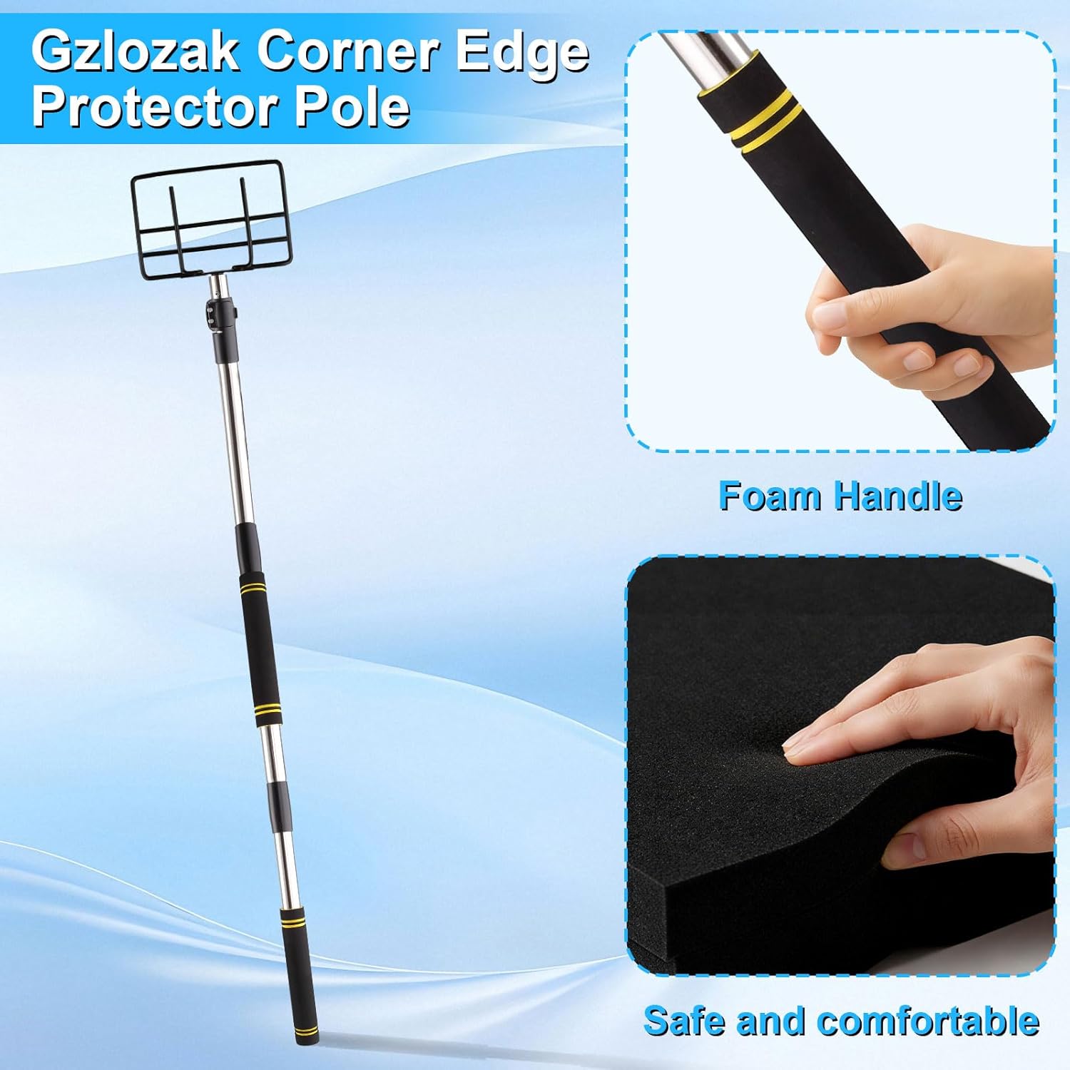 Edge Protector Handle, Board Corner Edge Protector Pole V Shaped Edge Guards Adjustable for Flatbed Cargo with Sponge Grip4.3-8.7ft