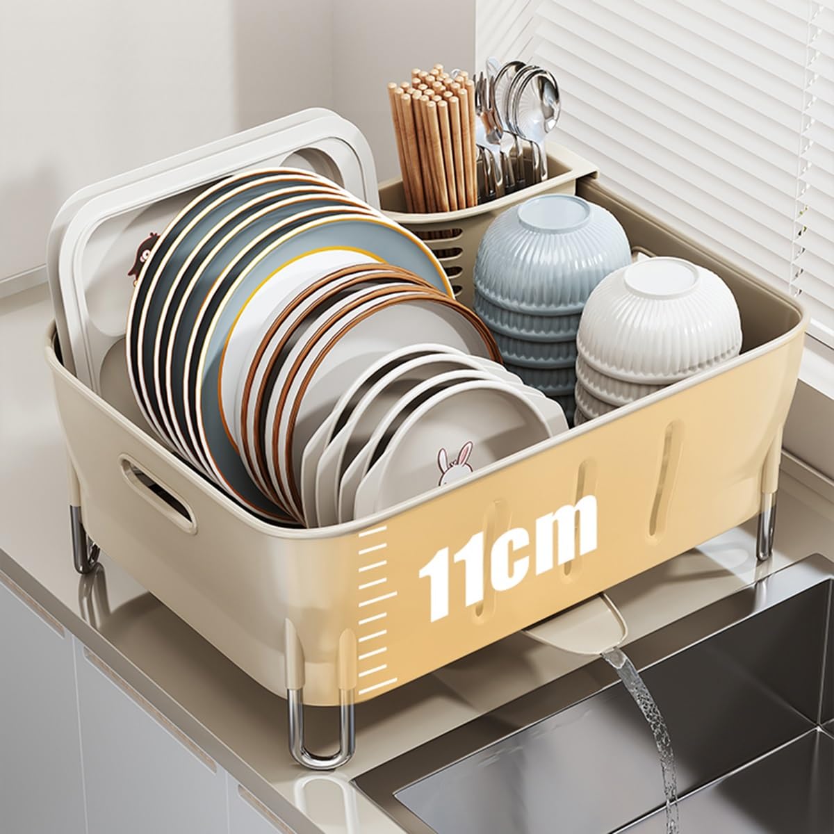 Escurridor de cubiertos de plástico para fregadero de cocina con panel de drenaje para encimera para un secado eficiente y