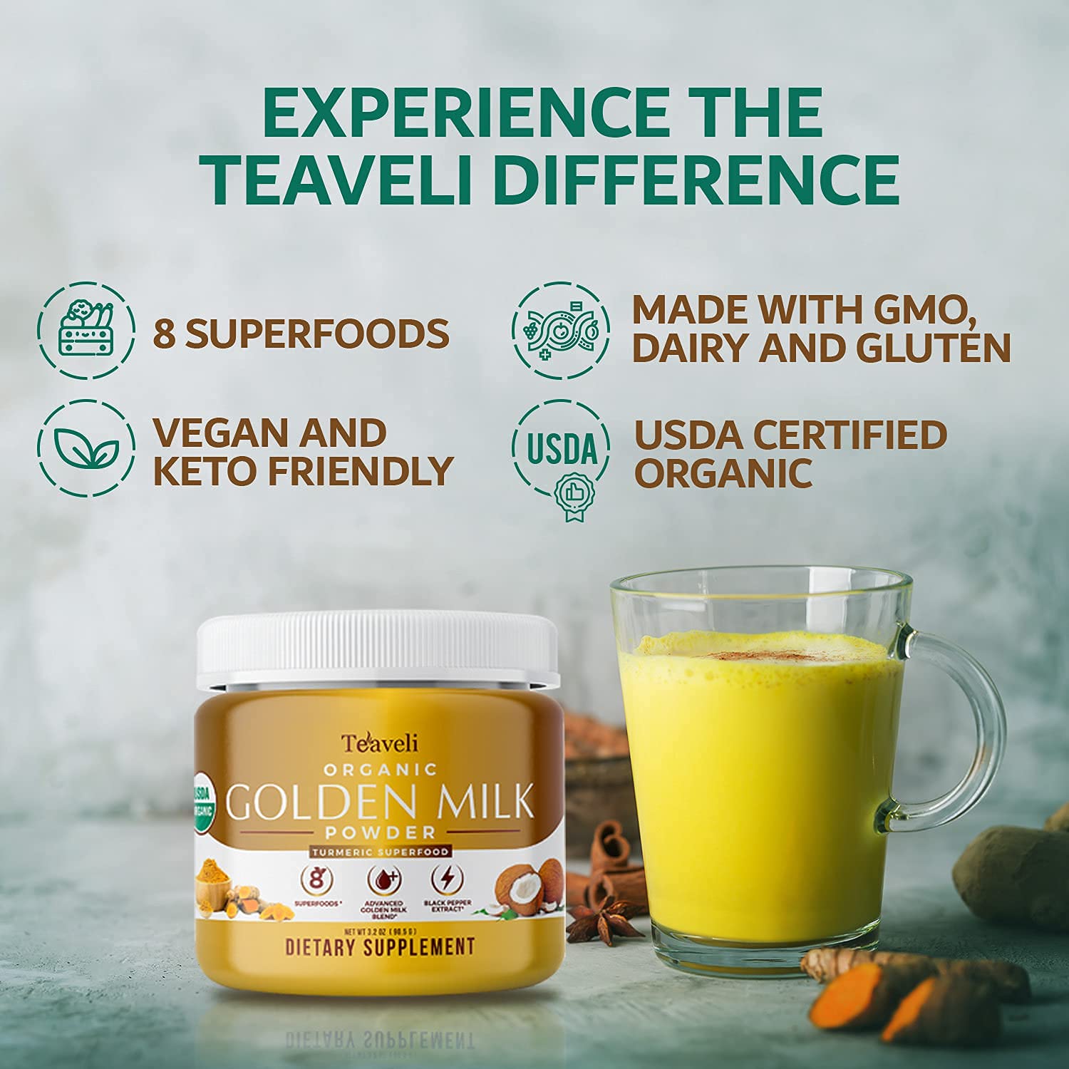 Buy Organic Golden Milk Powder with Turmeric and Ginger With 8