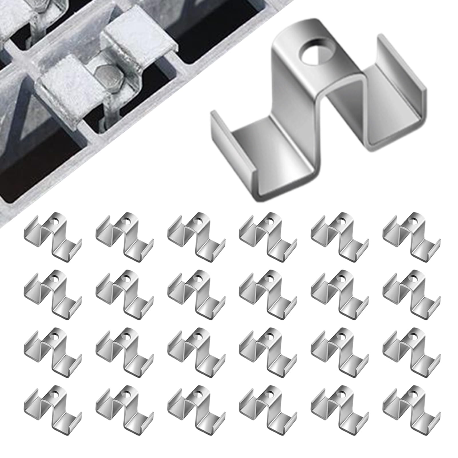 Clip per sella a griglia | 25 pezzi a griglia ad alte prestazioni | Elemento di fissaggio resistente alle intemperie per l'installazione di gradini, ponti, terrazze, sistemi di drenaggio, scale