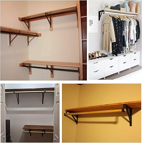 Miniatura 7 de Paquete de 4 estantes y soporte de barra de armario resistentes, 11 x 10.2 x 1 pulgadas, soporte de poste para colgar ropa, ganchos de soporte de