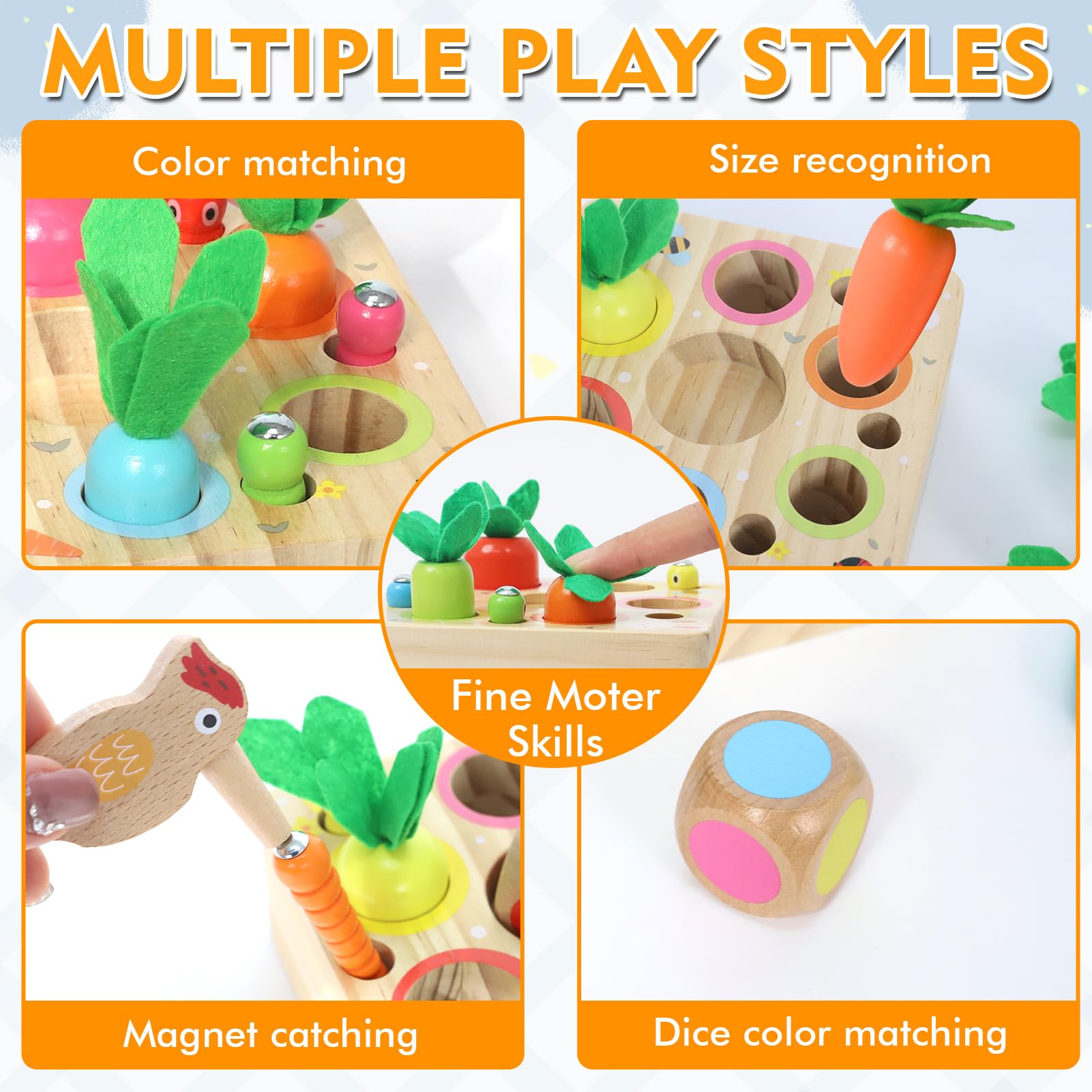 Baby Montessori Toys for 1 year old, Wooden Carrots Harvest Magnetic Sorting Pop Up Toys Baby Sensory Toy for 12 Months - Image 2