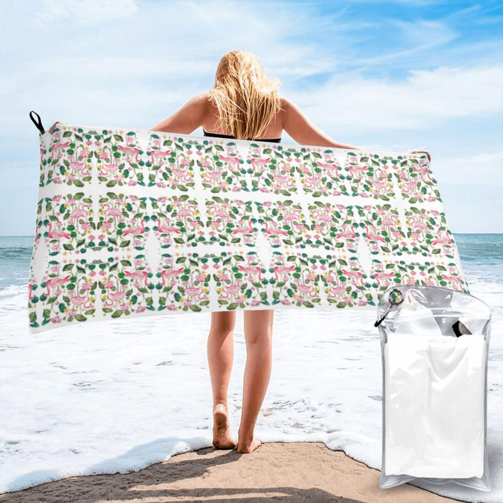 DIEzig Flamingo Bird Round Leaves Print Beach Towel Fast Dry Thin For Holiday Vacation Cruise Gym Swimmers