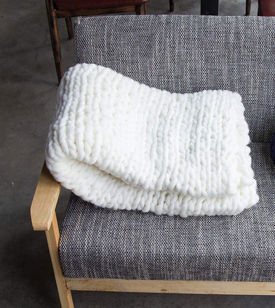 YIYIDAChunky Knitted Blanket Merino Wool Blend Arm Knit Throw Large Hand Knitting Yarn Pet Bed Chair Sofa Yoga Mat Rug 100x150cm