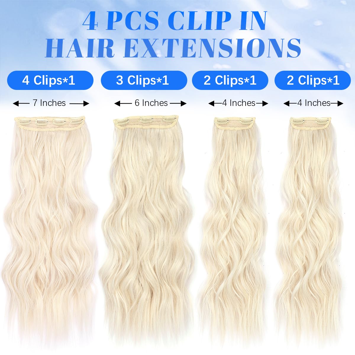 JIAMEISI Clip in Hair Extensions 4PCS Full Head Long Wavy Hair Extensions Synthetic Fiber 22 Inch 200g Clip in Thick Hairpieces for Women/Girls (#60/60A Blonde) - Image 4