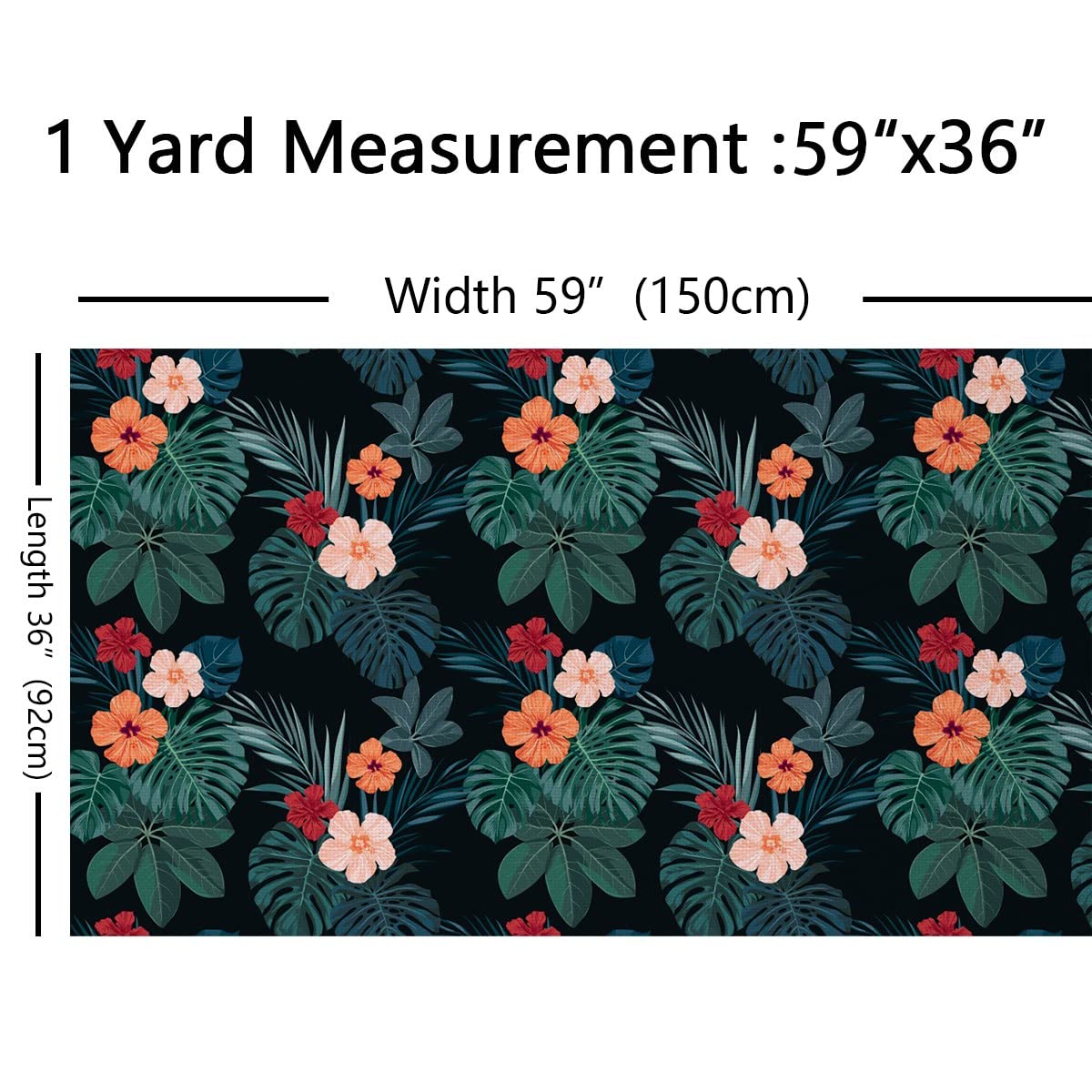 Tropical Floral Upholstery Fabric by The Yard,Exotic Palm Leaves Reupholstery Fabric for Chairs,Hibiscus Flowers Room Fabric for Outdoor and DIY Projects,2 Yards,(L184*W150cm) Dark Green - Image 2