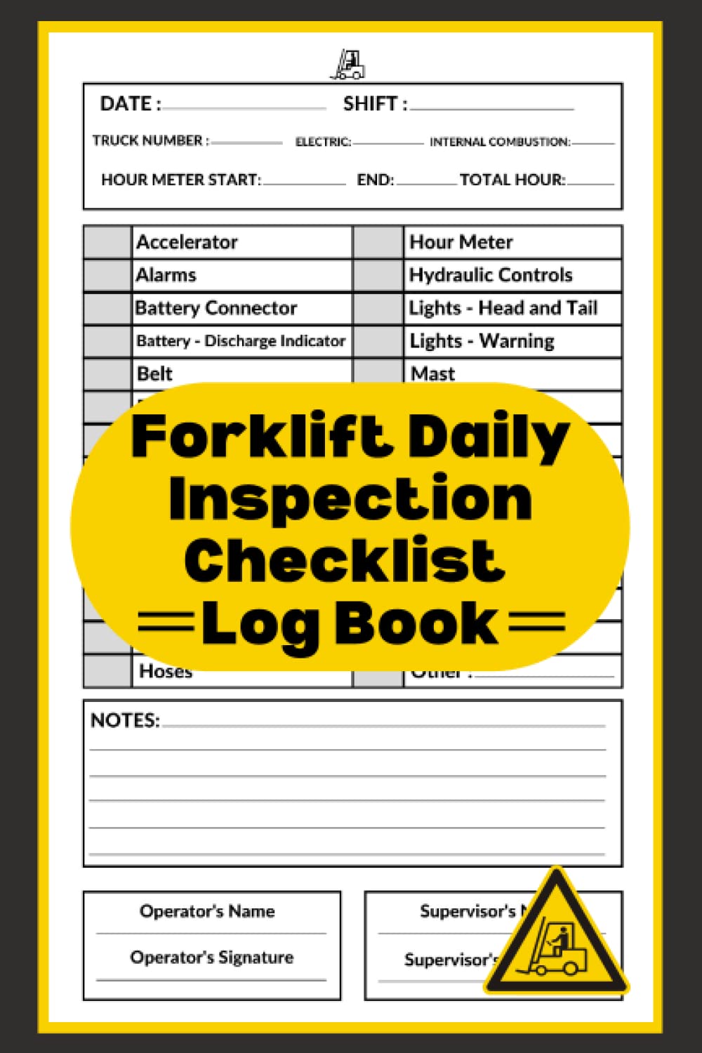Forklift Daily Inspection Checklist Log Book 120 Pages of Forklift