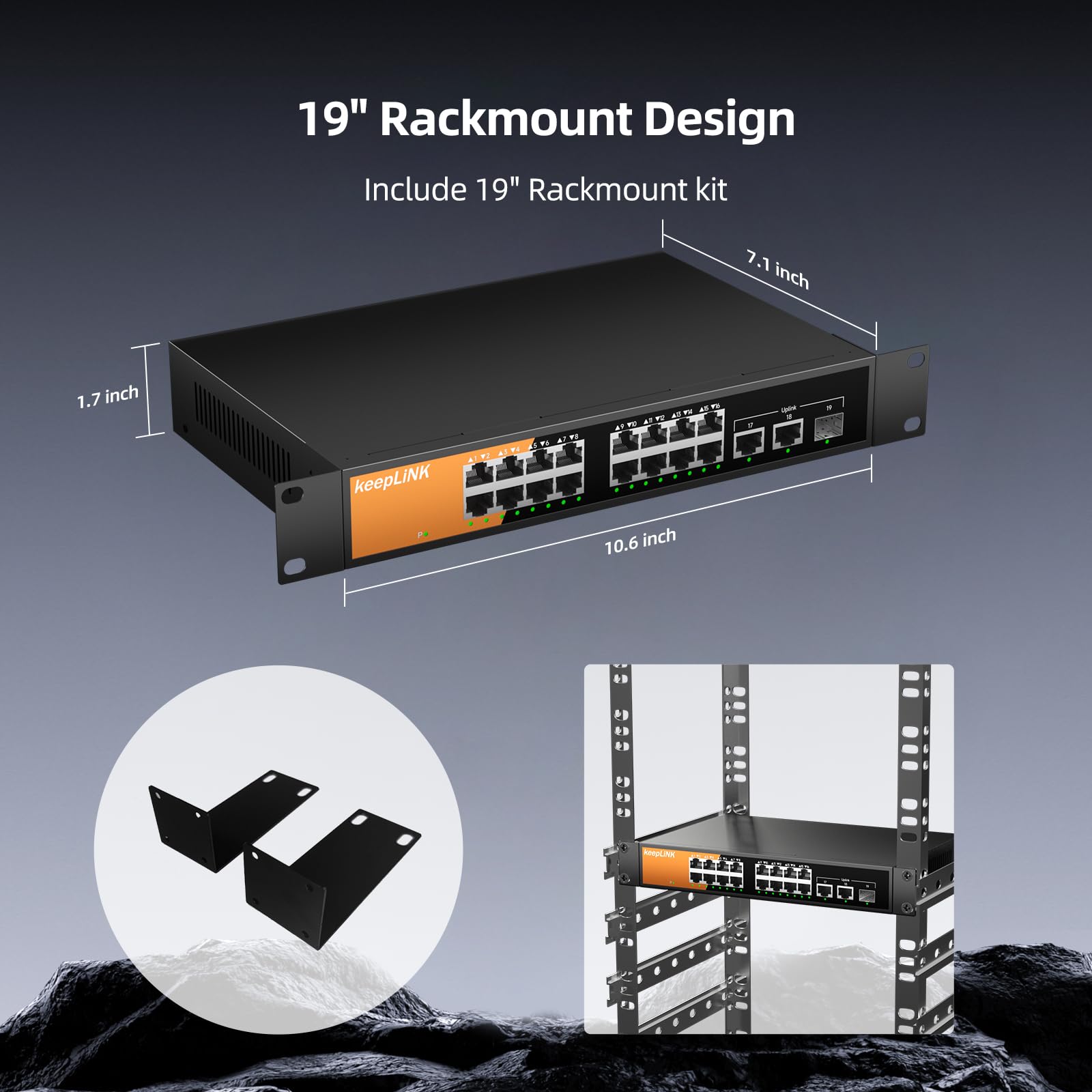 Commutateur Gigabit PoE non-géré à 16 ports, 16 ports PoE+ à 240W, 2 ports de liaison montante Gigabit et 1 emplacement SFP, conforme 802.3 at/af, sans ventilateur et boîtier métallique, pour
