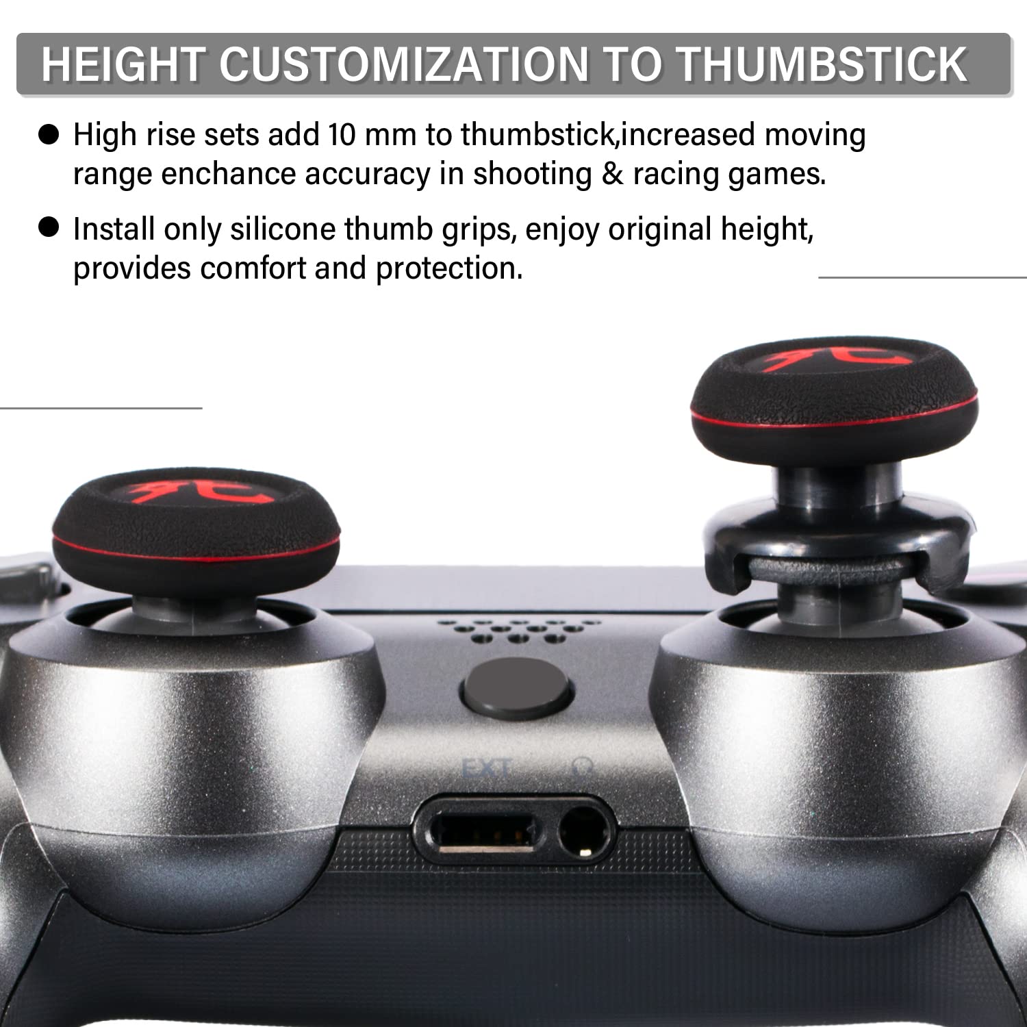 FPS Thumbstick Grip Agarres para el Pulgar Extensor Y Impresión Caucho Silicona Apretón Cubrir 4 para Controlador PS5 Dualsenese y PS4 (Muerto Peligro)