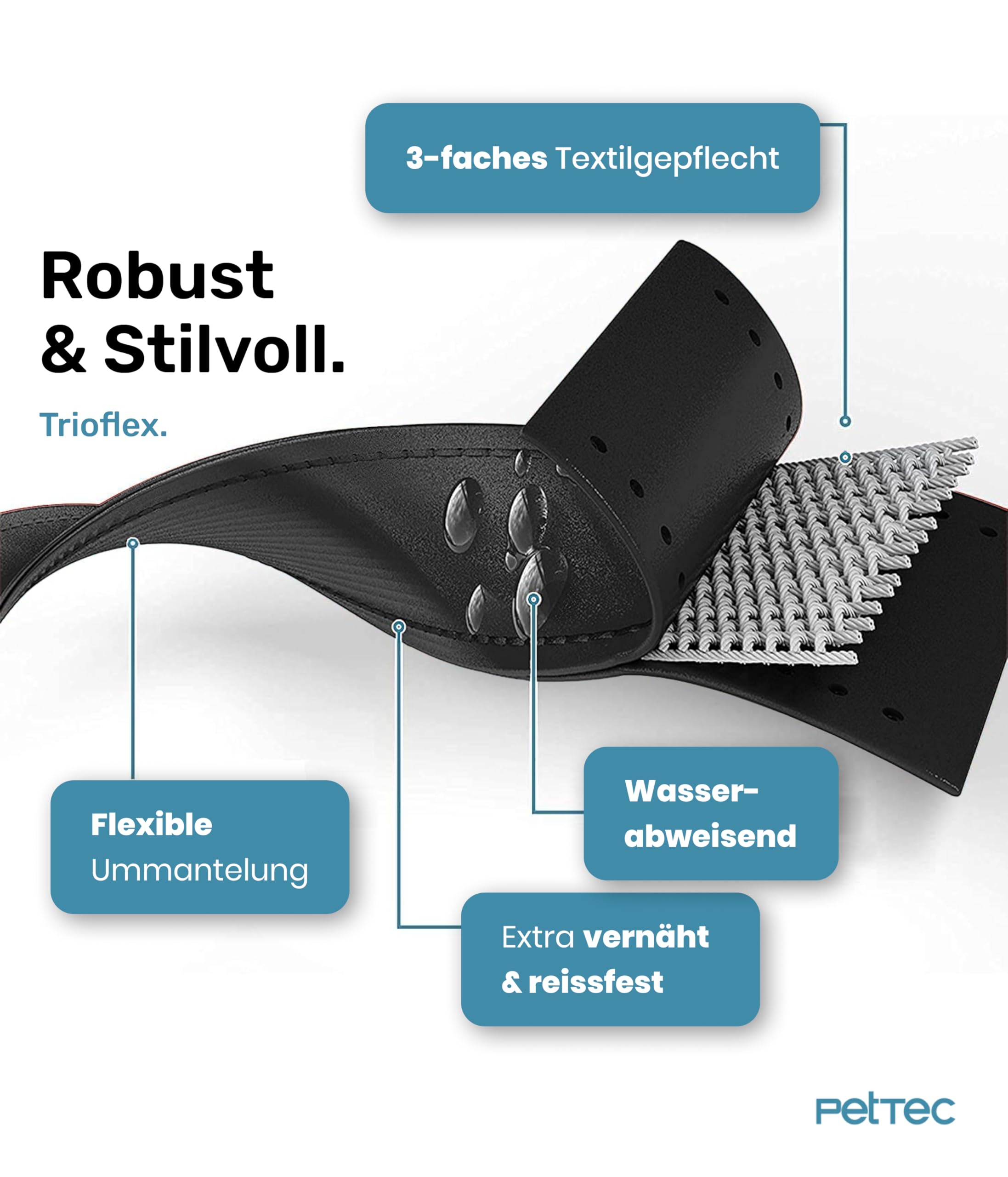 PetTec Obroża dla dużych i małych psów z Trioflex™ | odporna na warunki atmosferyczne i regulowana w kolorze | obroża dla psa w kolorze czerwonym, brązowym, czarnym i błyszczącym pomarańczowym