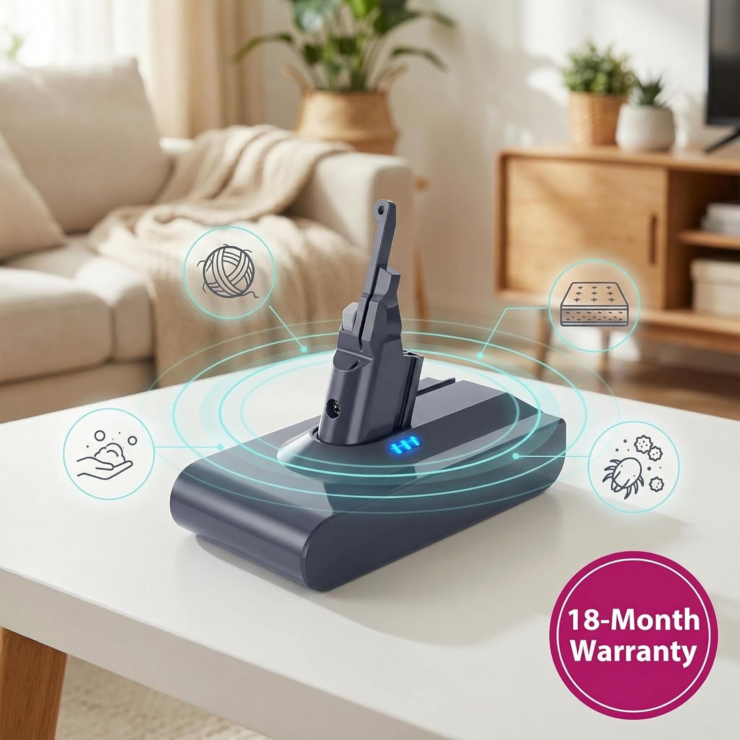 9000mAh Upgraded V8 Replacement Battery Compatible with Dyson V8 Cordless Vacuum - 80 Min Runtime, Fits V8 Plus/Animal/Absolute/Motorhead, SV10, SV25 & More Models - High Capacity Lithium Battery Pack