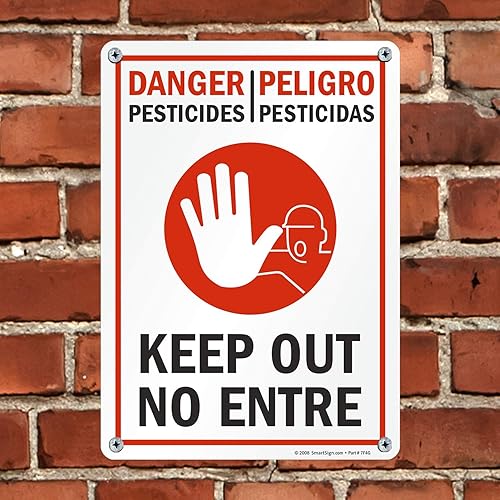 Miniatura 3 de SmartSign Cartel bilingüe "Danger - Pesticides, Keep Out"  Plástico de 10 x 14 pulgadas