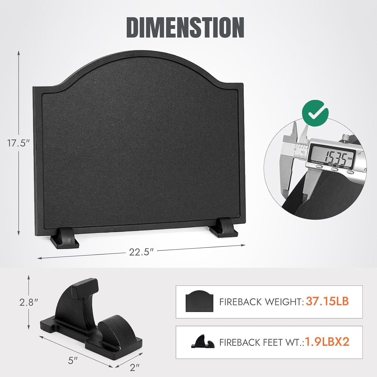 INNO STAGE 23 Inch Fireback for Fireplaces - Cast Iron Firebacks with Feet, Heavy Duty Fireplace Back Plate Protector, Fireplace Heat Reflector, Black