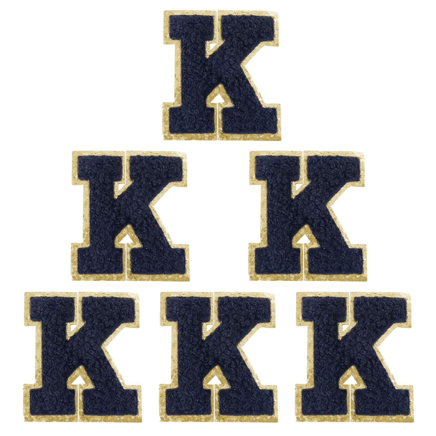 Aganmi 6Pcs Self Adhesive Chenille Letter Patches Preppy 2inch A-Z Varsity Letter Patches Sew On Embroidered Repair Patch for Clothes Hats Bags Letter