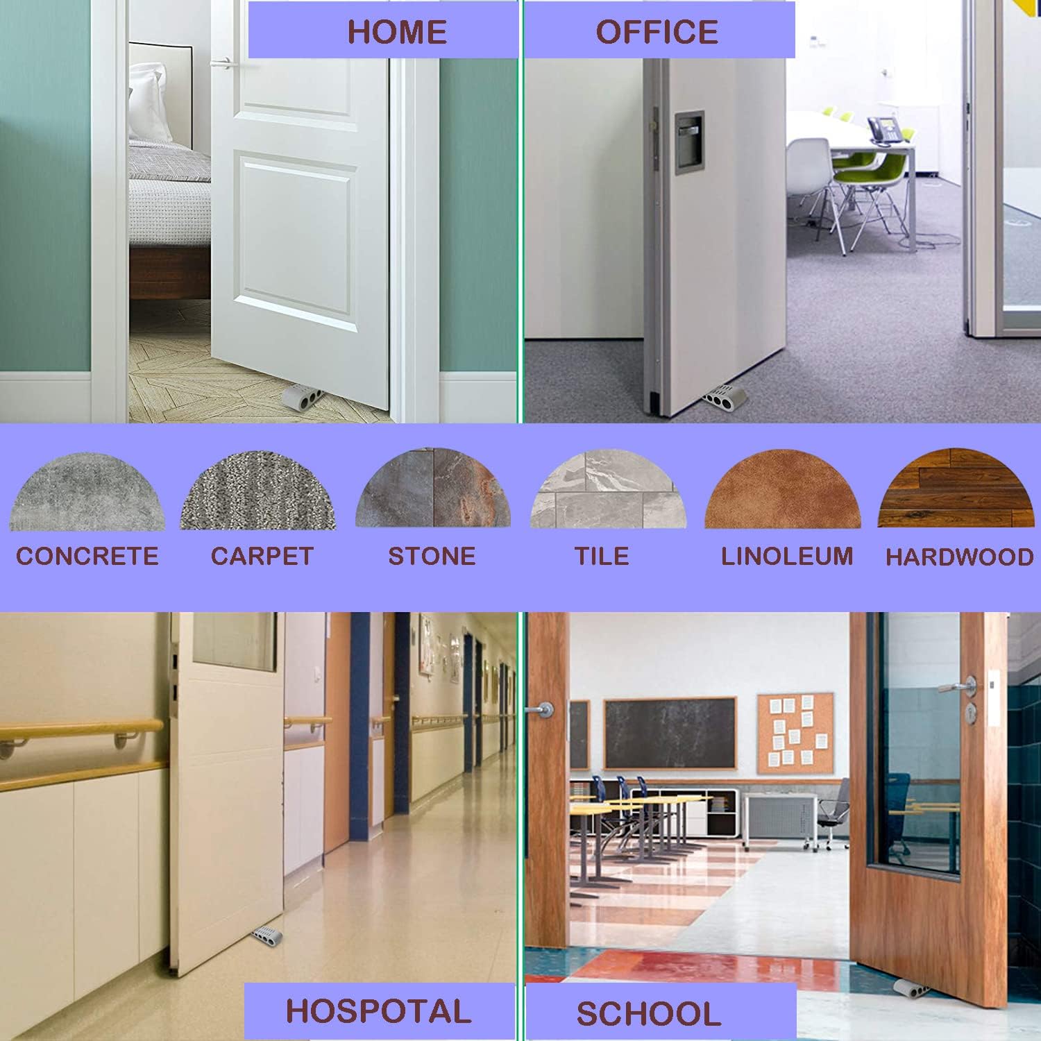 Door Stops, Rubber Door Wedges with Holders, Non-Slip Door Stoppers Fits Wood Marble Tile Laminate Concrete Floor, Door Wedge for Children's Room Bedroom Kitchen Office Doors (4 Pack)
