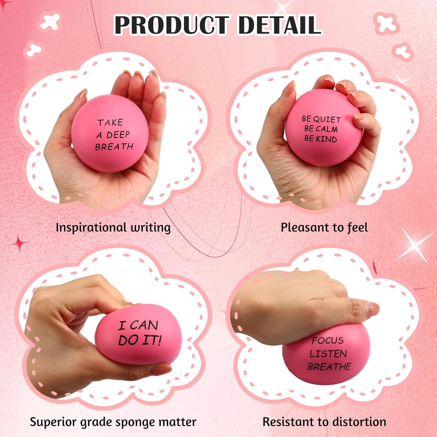 Ceenna 4 Pcs Motivational Stress Balls for Adults 2.5 Inch Stress Relief Balls with Inspirational Quotes for Encouraging Motivating Hand Exercise Anxiety Anger Tension Fidget Manage (Pink)