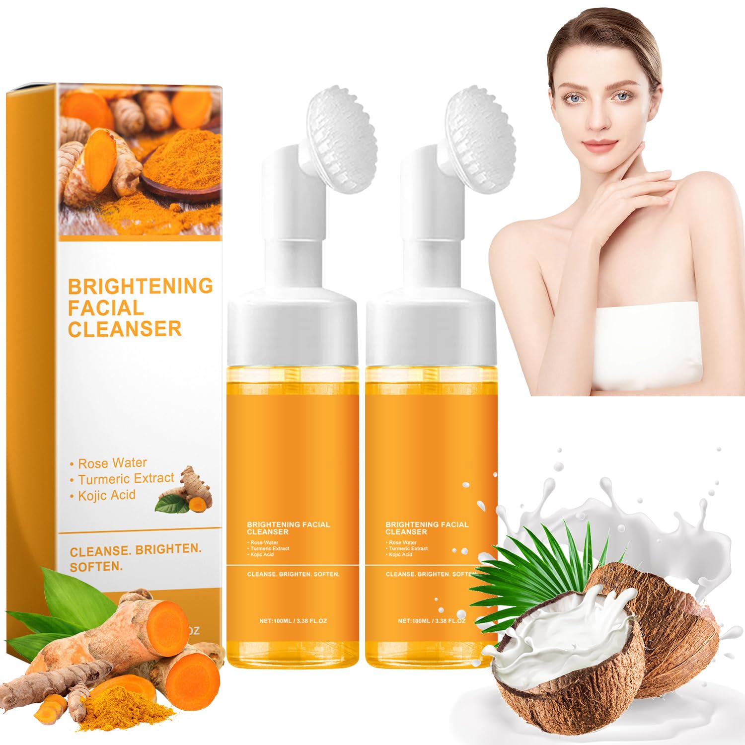 TRIMAKESHOP 2pcs Turmeric Facial Cleanser, Turmeric Facial Wash, Foaming Cleanser for All Skin
