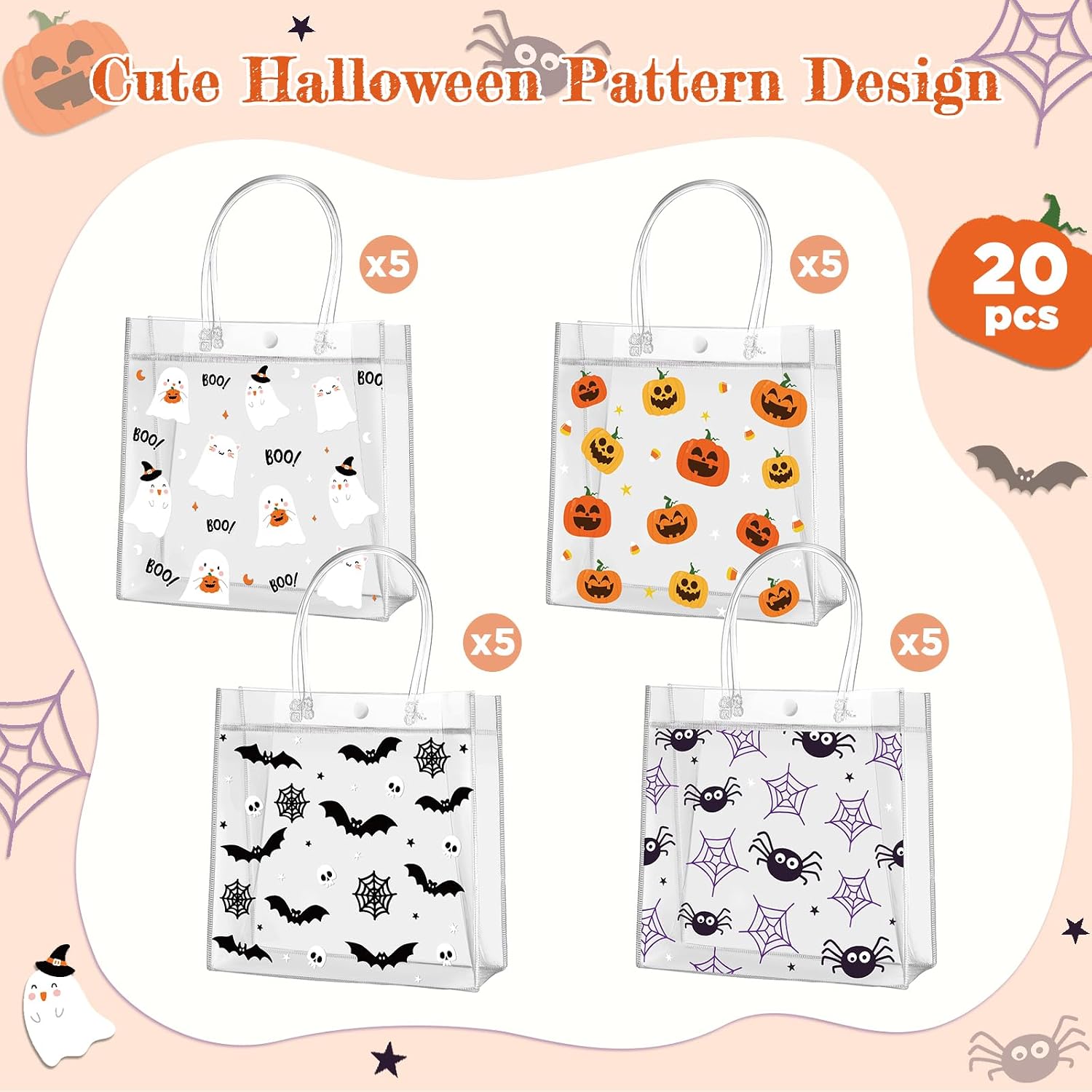 Aliceset 20 Pcs Halloween Clear Gift Bags with Handles image 5
