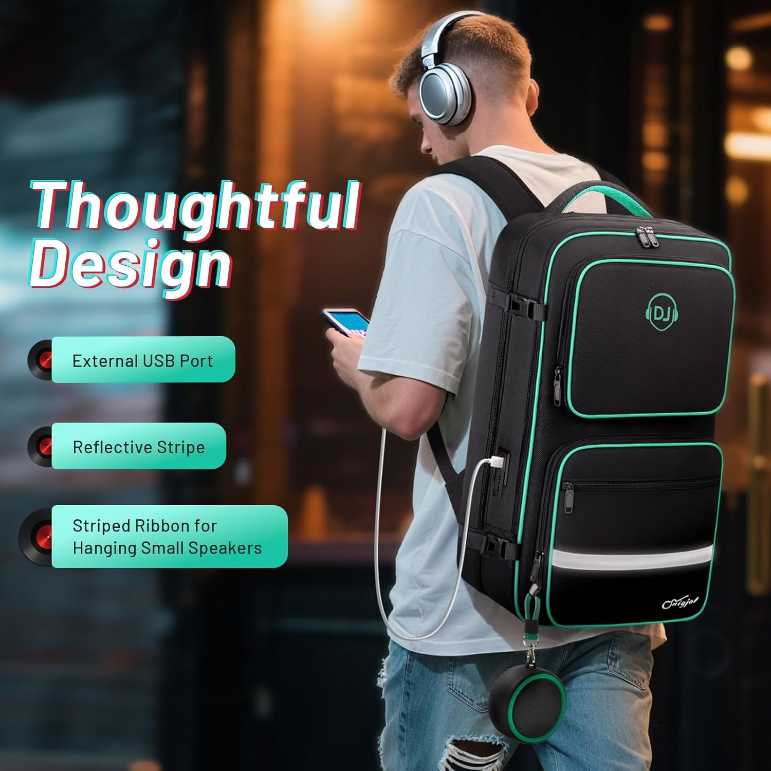 SNIGJAT DJ Controller Case for DDJ-FLX4/ DDJ 400/ DDJ-REV1/ DDJ-SB3, Padded DJ Backpack with USB Charging Port, DJ Controller Bag with Multi-pocket for 15.6" Laptop, Headphones, Cables, DJ Accessories - Image 6