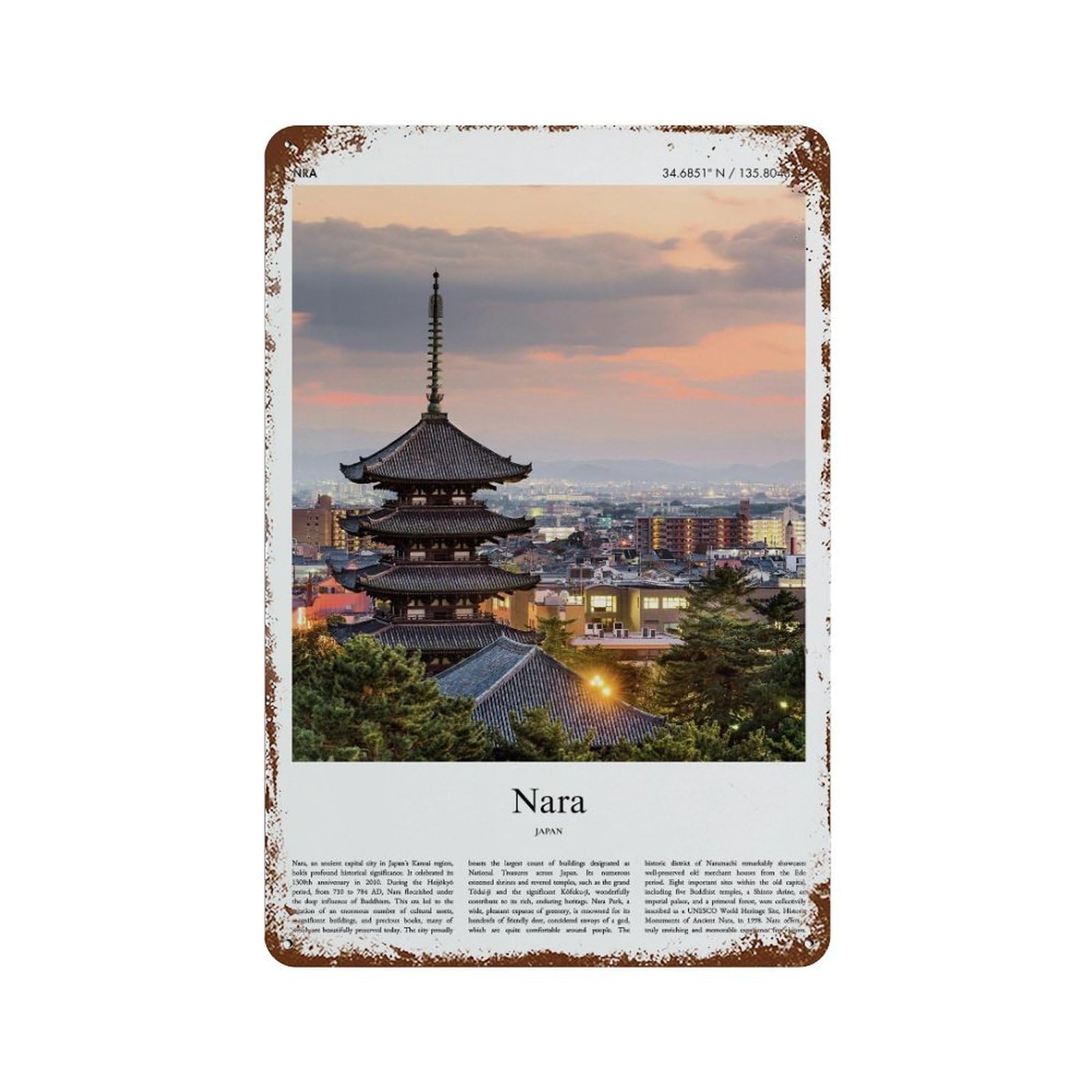 xiaoxiaoshen Nara Japan City Scenery Wall Decor Art Metal Tin Poster Modern Home Decor Art Home Bar Shop Decorations Vintage Sign 30x20cm
