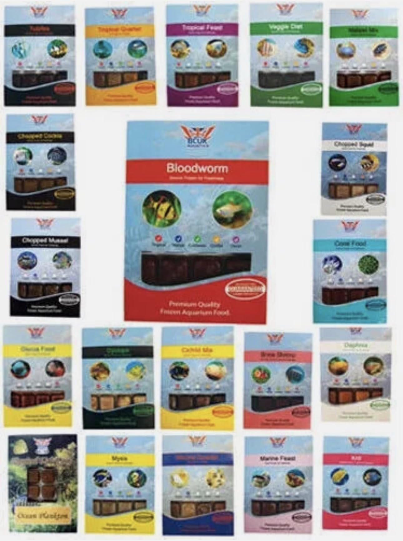 5x Premium Quality Assorted BCUK Aquatics Frozen Fish Food, Gamma Irradiated, Pathogen Free, 5 Pack. Bloodworm.Daphnia.Brine shrimp.Tubifex.Discus/Chiclid mix