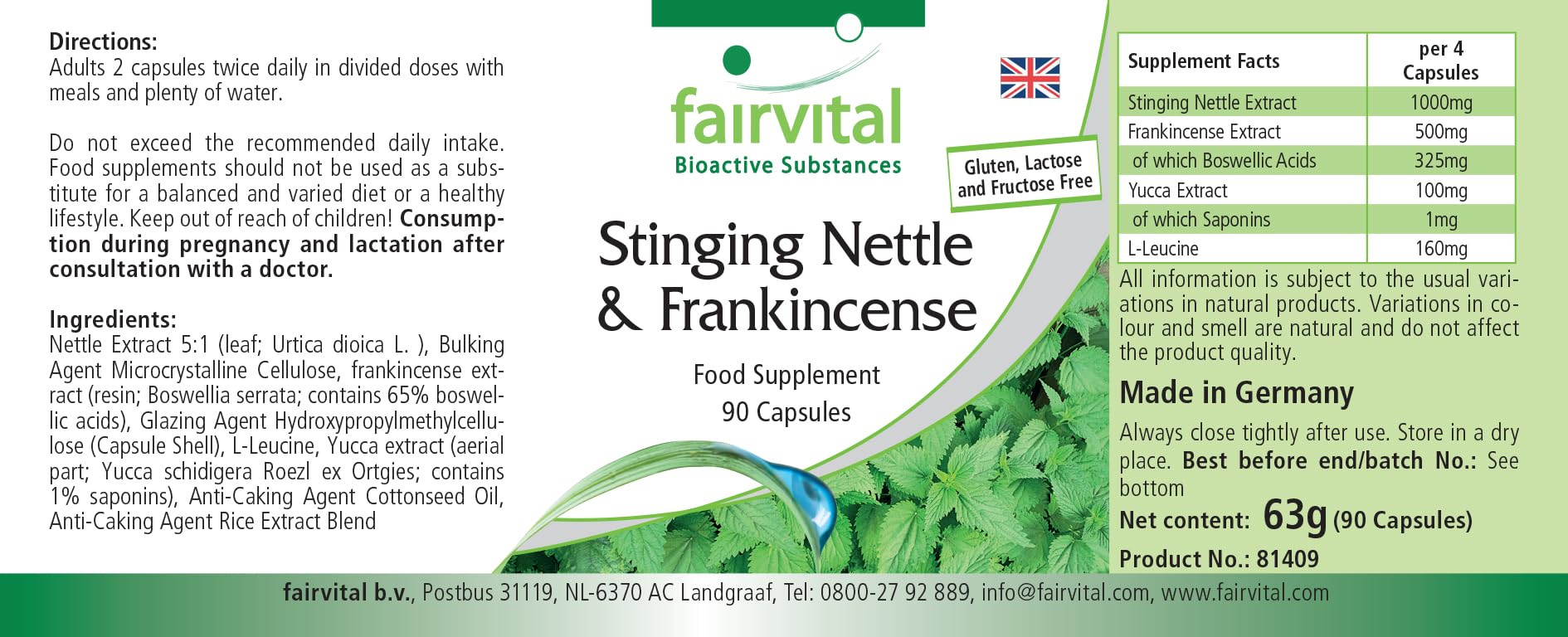 fairvital Capsule di ortica con boswellia, 90 capsule, ALTO DOSAGGIO, con 4000 mg di estratto di foglie di ortica per dose giornaliera, VEGANE, Boswellia serrata con almeno il 65% di acidi boswellici