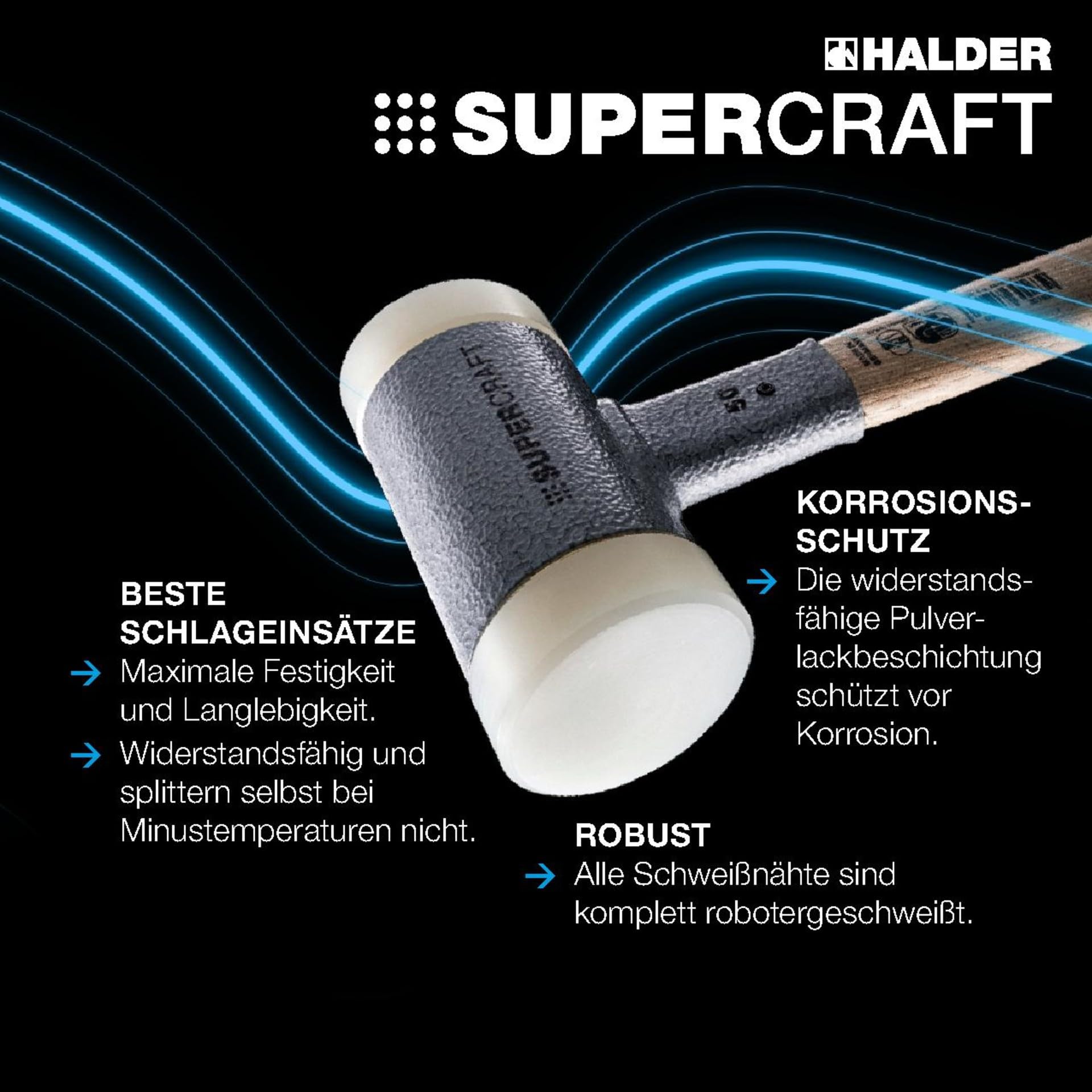 SUPERCRAFT-Schonhammer, mit schwingungsdämpfendem, ergonomisch geformtem und lackiertem Hickorystiel | D=50 mm | 3366.050