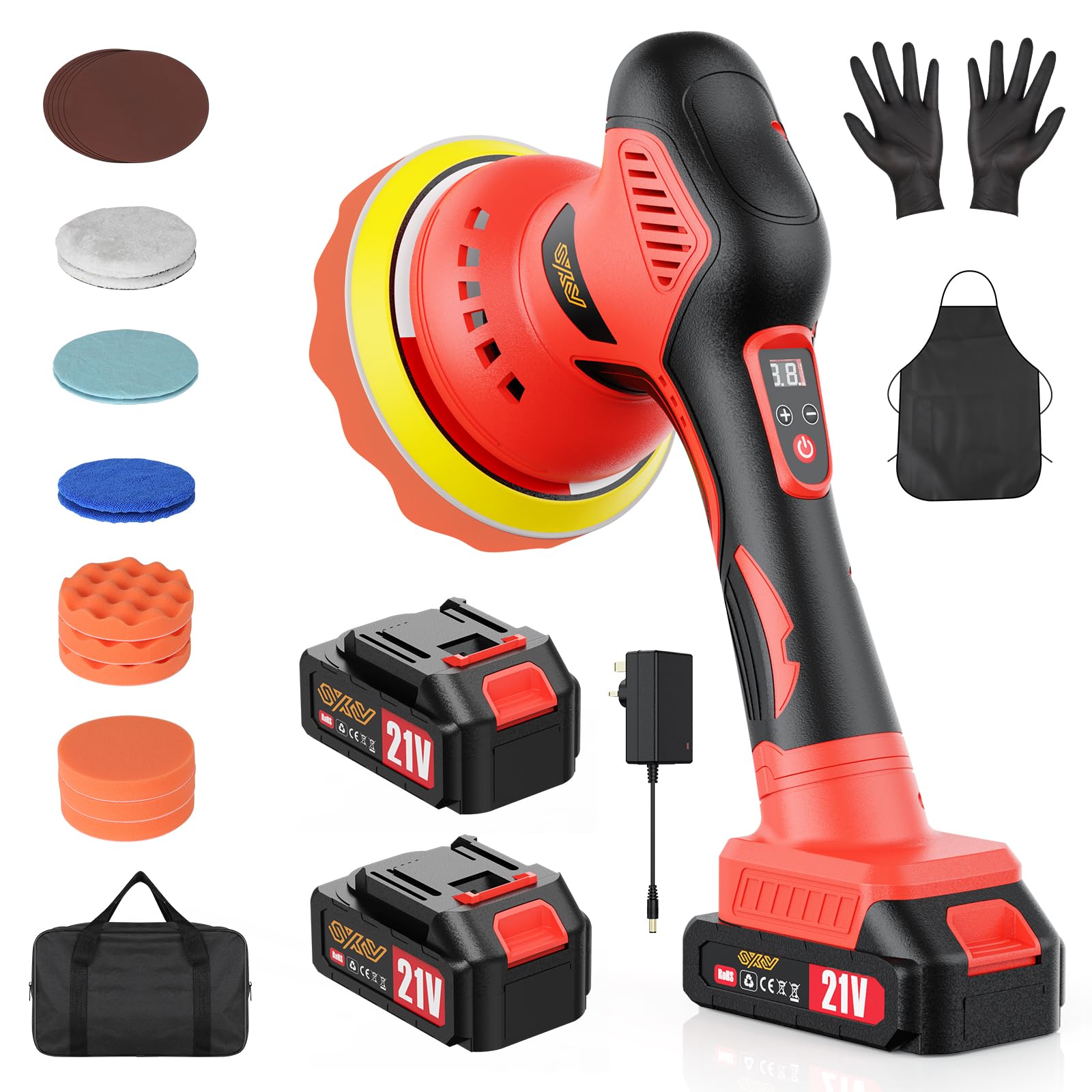 Innsky Cordless Car Polisher, 6-Inch Dual Action Buffer, 2 x 21V