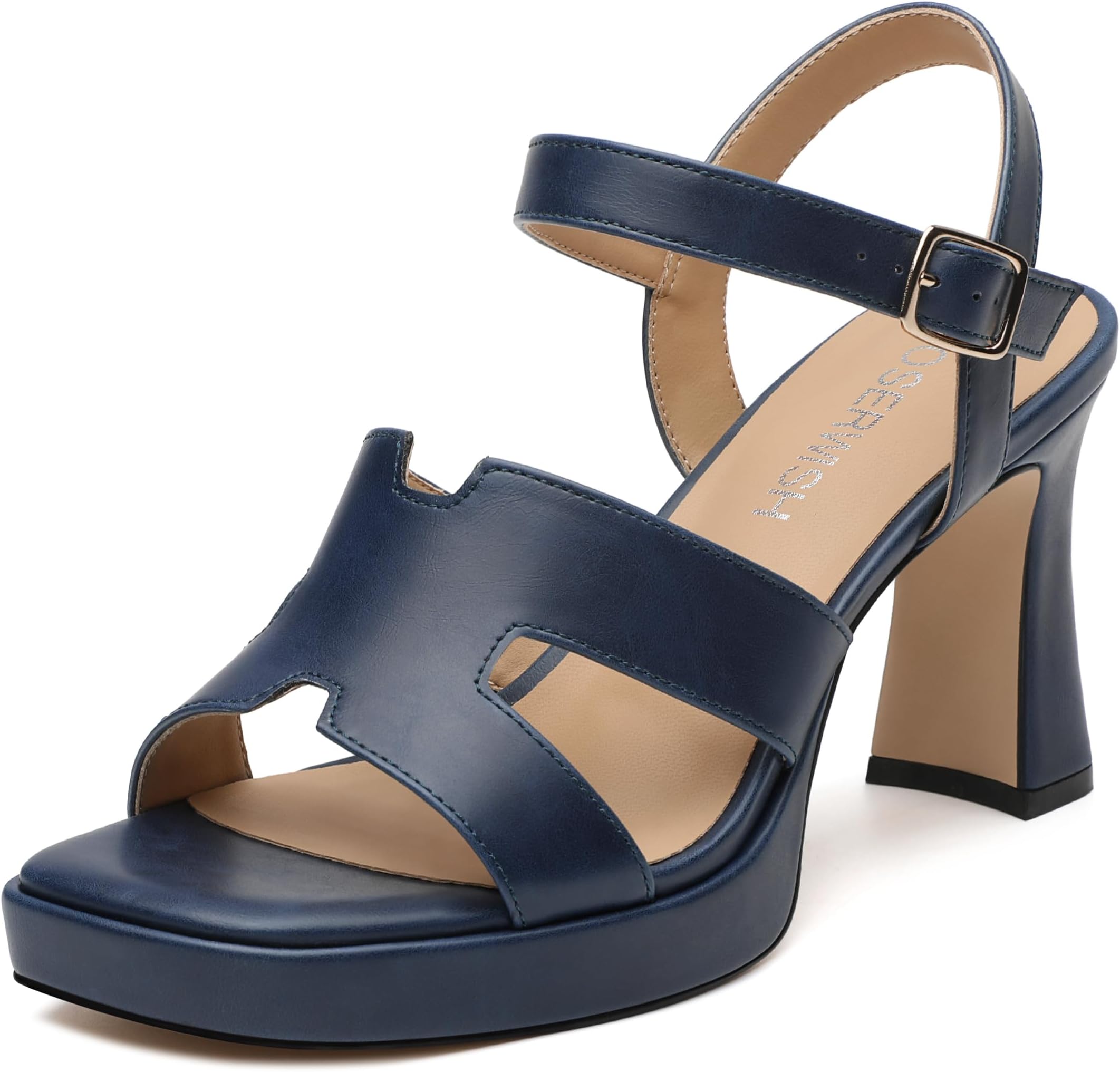 Women's Chunky High Heel Sandals with Platform - Square Open Toe Wedding Party Dress Shoes, Sexy Comfortable Bridal Prom Heels with Ankle Strap & Strappy Design