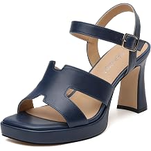 ROSERWISH Womens Chunky High Heel Sandals with Platform - Square Open Toe Wedding Party Dress Shoes, Sexy Comfortable Bridal Prom Heels with Ankle Strap & Strappy Design