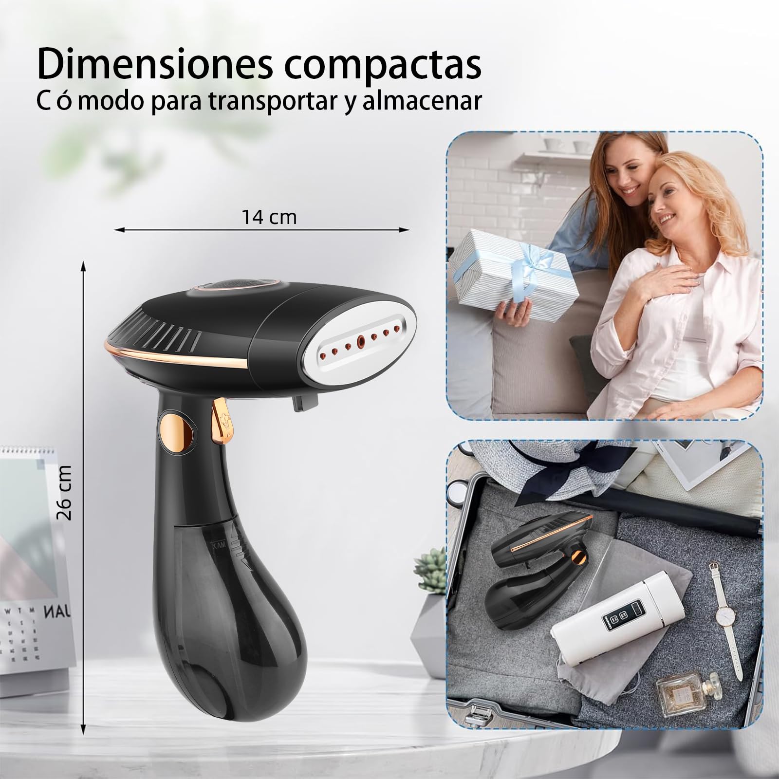 Plancha vertical vapor 1500W, 25g/min, Depósito de 168ml desmontable | ferro a vapor, calentamiento en 30 segundos, plegable, ideal para casa y viajes