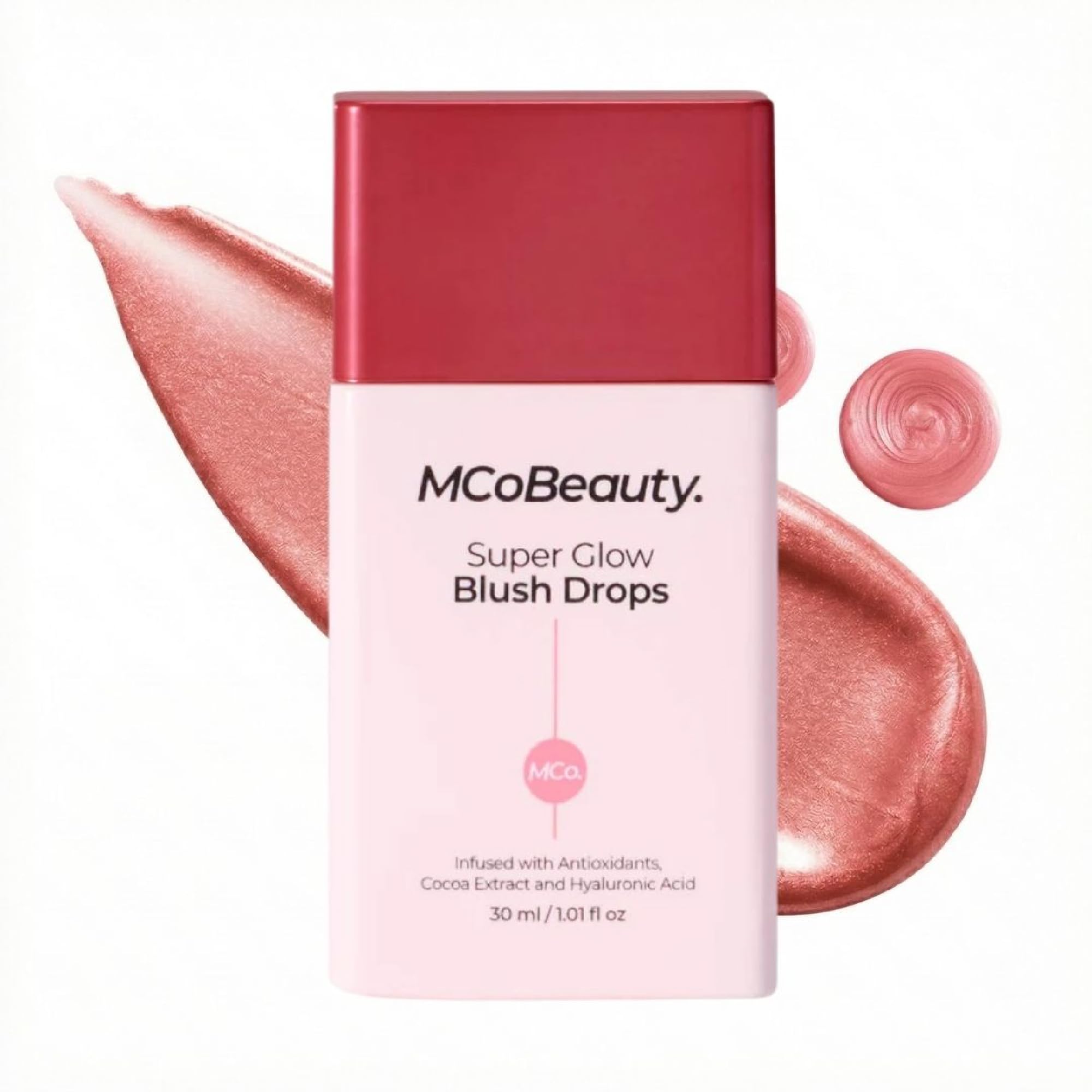 MCoBeauty - Super Glow Blush Drops - Highlighter Makeup - Shimmer Formula with Hyaluronic Acid, White Tea Extract, Cocoa Extract and More - Rose Pink
