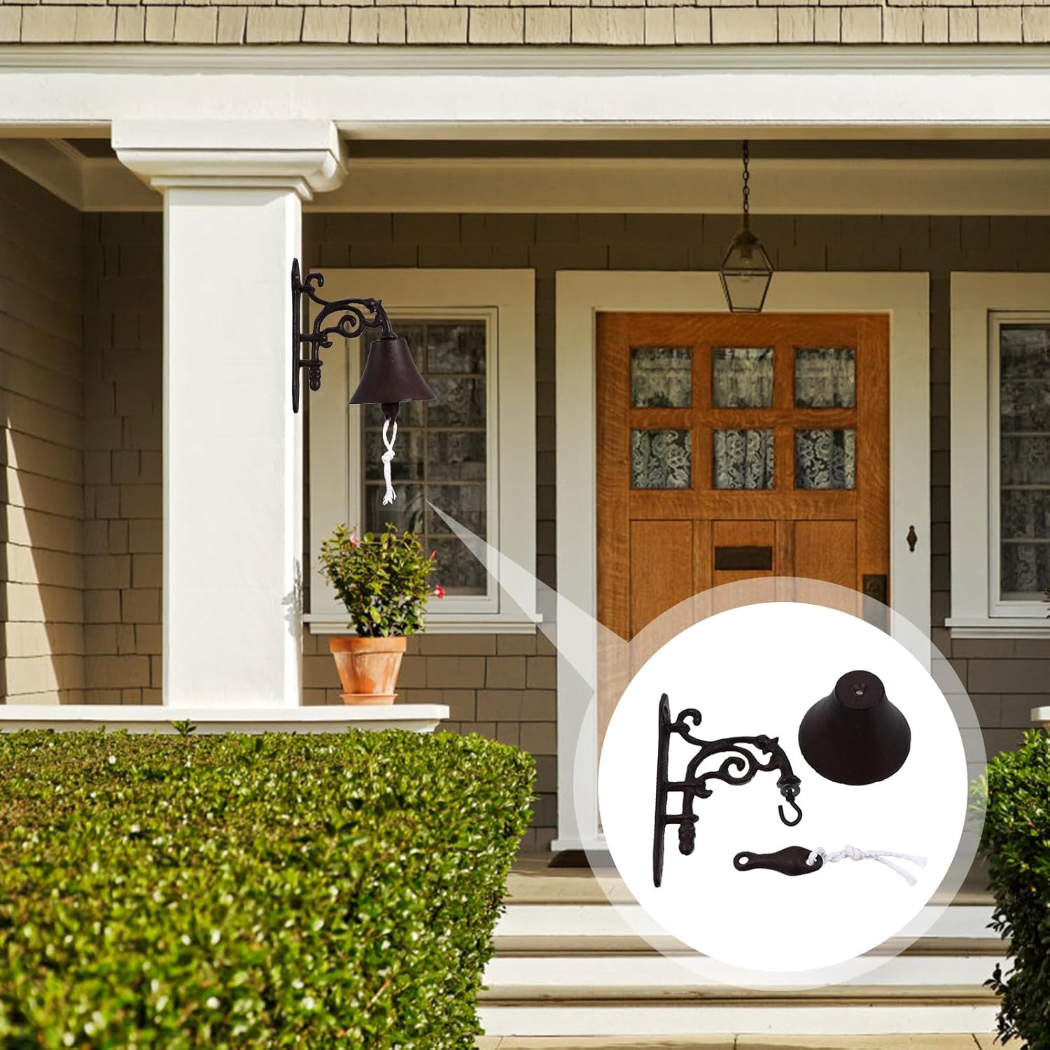 VICASKY Vintage Rustic Cast Iron Hanging Wall Bell, Manual Crank Doorbell Vine Design, Farmhouse Style Outdoor Garden Porch Decorative Accent for Home and Courtyard