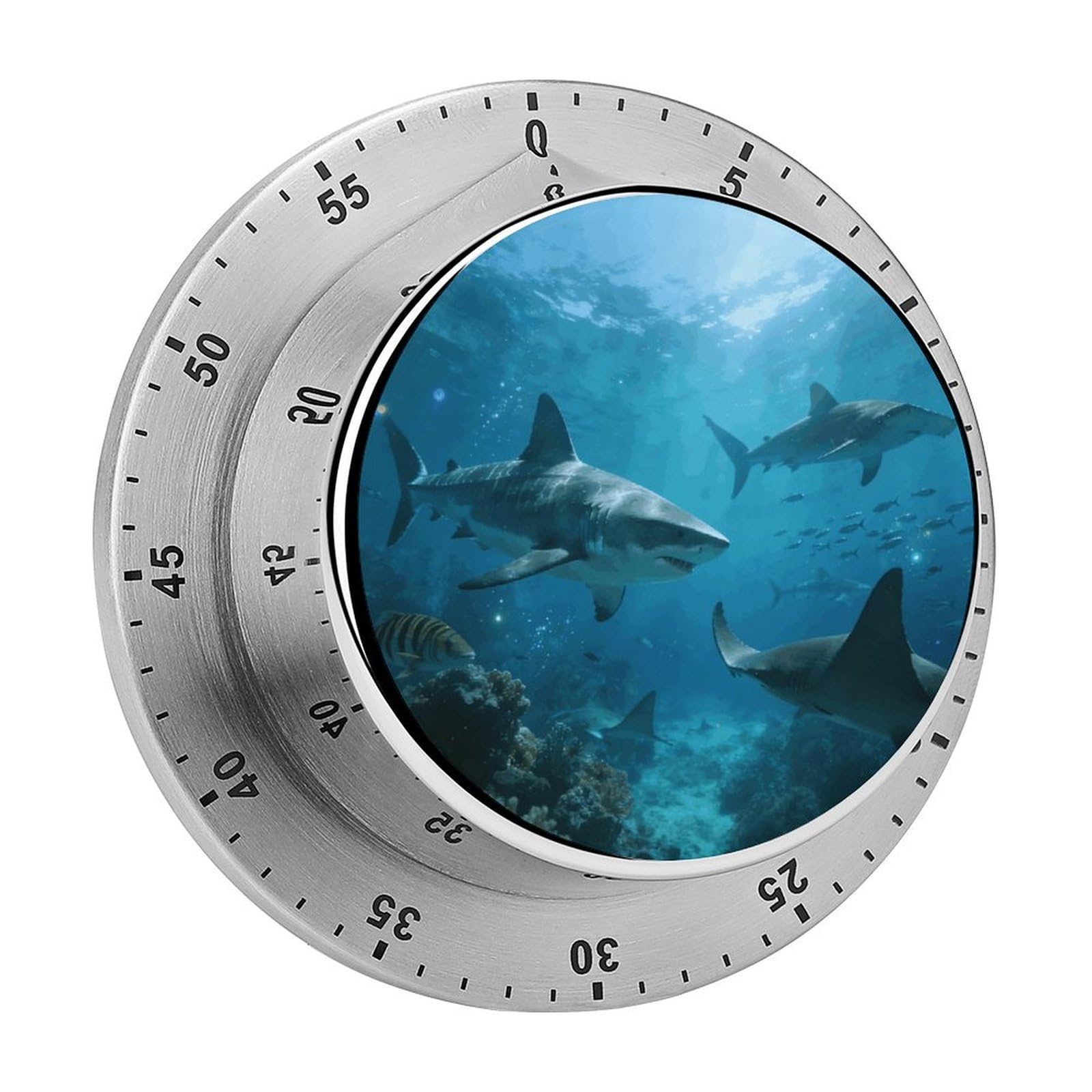Sharks in The Underwater World Timer Exquisite Stainless Steel Body Desk Visual Timer with Loud Alarm 60-Minute Mechanical Countdown Timers Magnetic Backing Cooking Kitchen Timers for Work