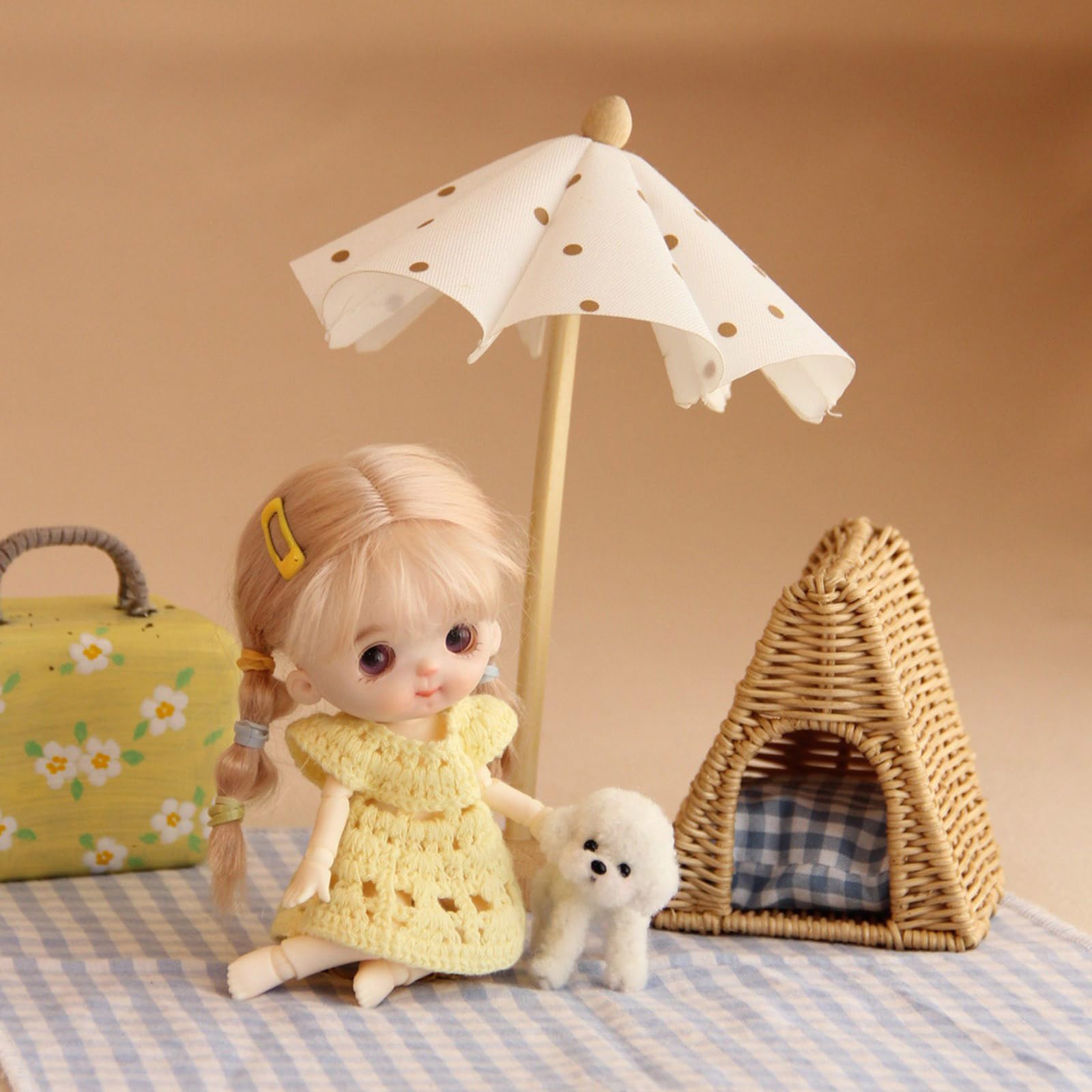Set cuccia per cuccioli in rattan naturale, Dark yellow ted, A
